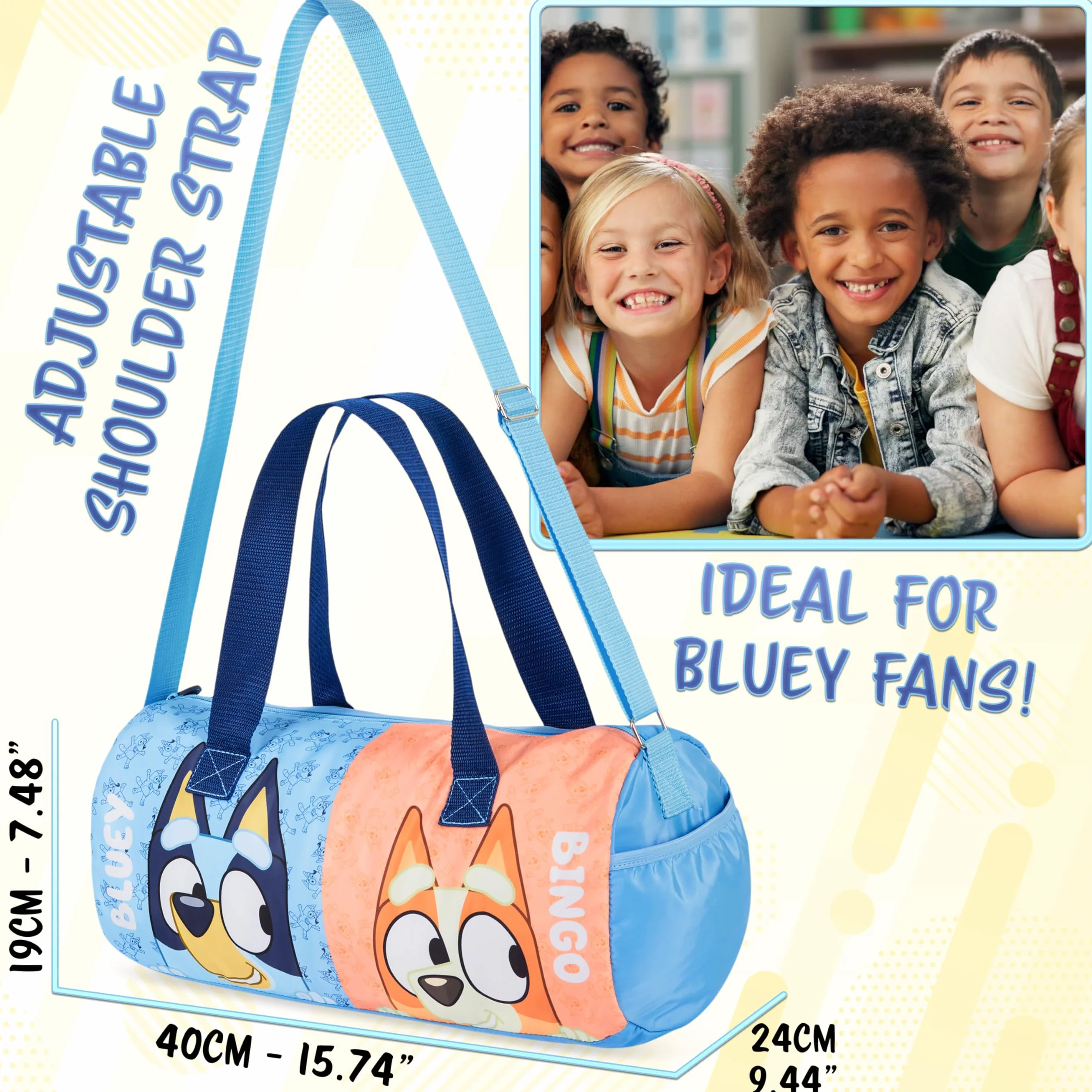 Bluey Bolsa de Deporte para Niños, Bolsa de Viaje con Correas Ajustables