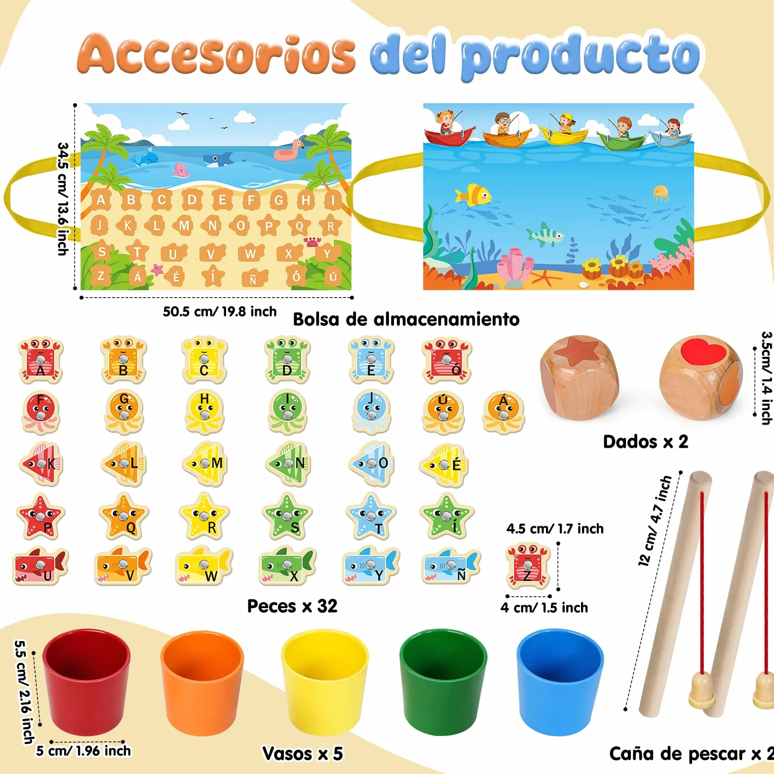 Juguetes Niños 2 3 4 Años, Juguetes Montessori 2-4 Años de Madera para Pescar en Español - Juegos Educativos Niños 2-4 Años, Regalos Cumpleaños Niños 2-5 Años