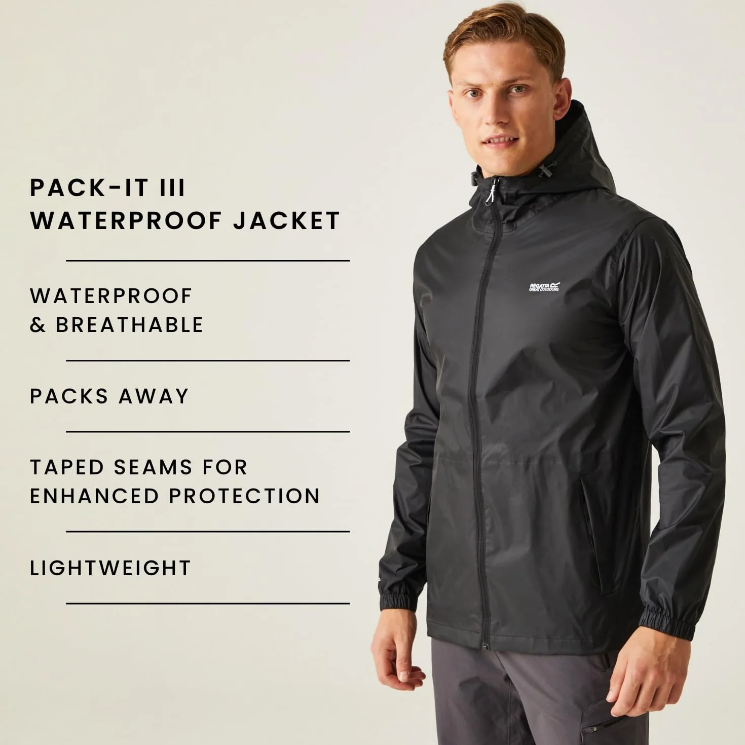 Regatta Hombre Chaqueta Impermeable Pack It Black