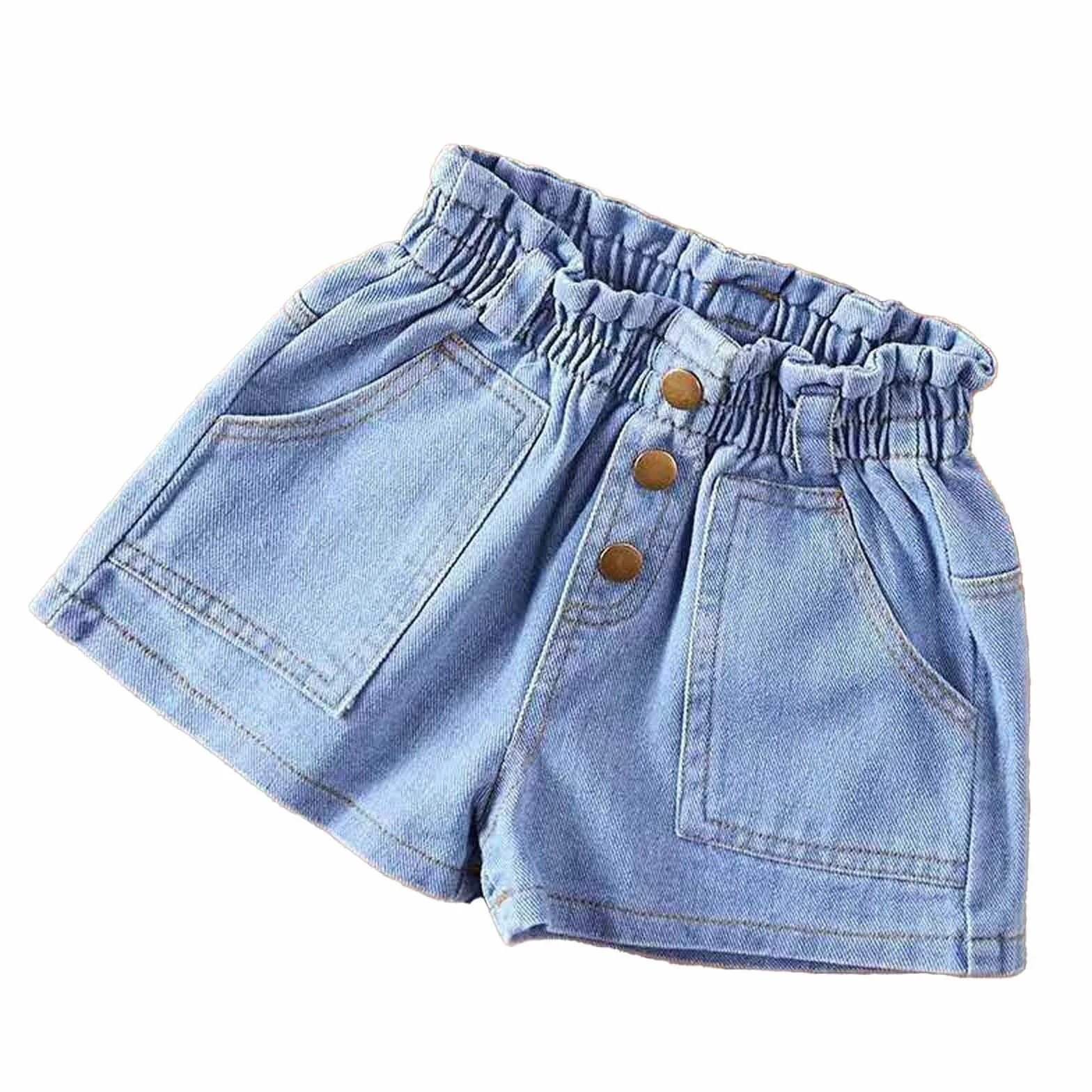 Pantalones Cortos Vaqueros Niñas 3 Botones Verano Ligero Sesión Fotos Recién Nacido
