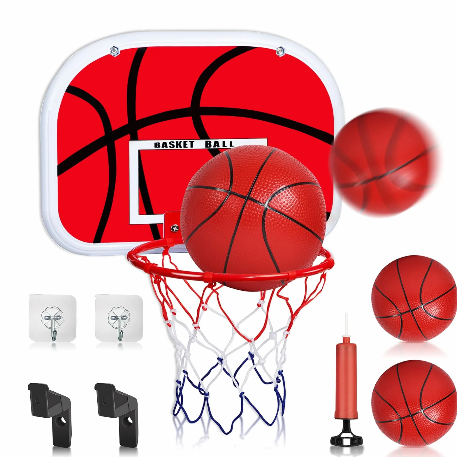 Canasta Baloncesto Infantil, Mini Aro de Baloncesto con 2 Pelotas de Daloncesto y Bomba, Tablero de Basket para Colgar, Sala de Accesorios, Mini Juguetes Deportivos