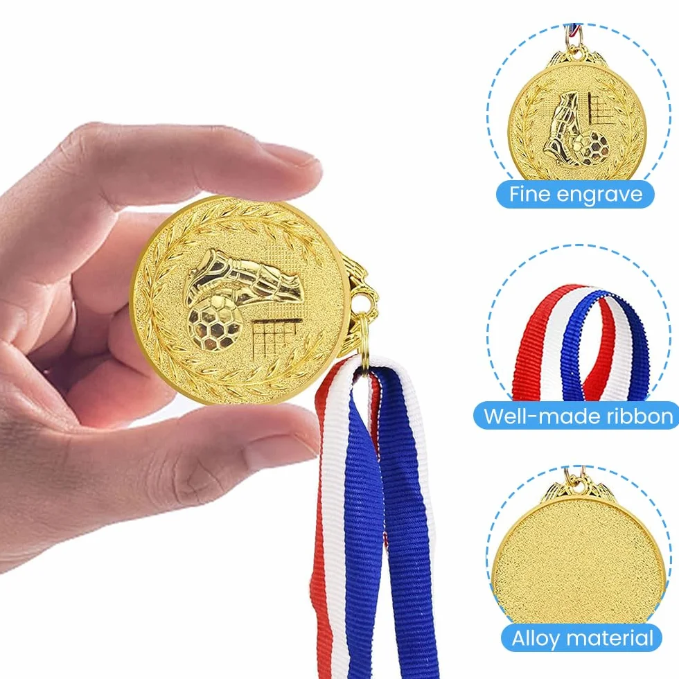 Medallas Futbol Niños Personalizadas con Cintas Cuello, Medallas Deportivas Oro para Ganador, Regalo Fiesta Deporte Infantil Adultos