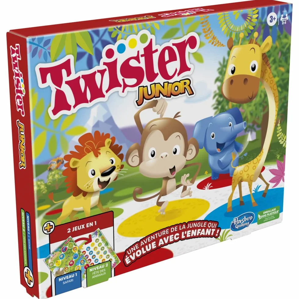 Juego Twister Junior, Alfombra Reversible Aventura de la Selva, 2 Juegos en 1, Juego de Grupo de Interior para 2 a 4 Jugadores