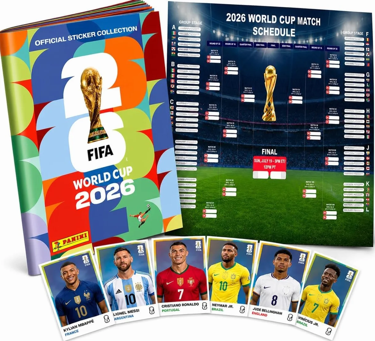 Panini Set de cromos y álbum Mundial 2026 - Copa del Mundo - Fútbol con calendario
