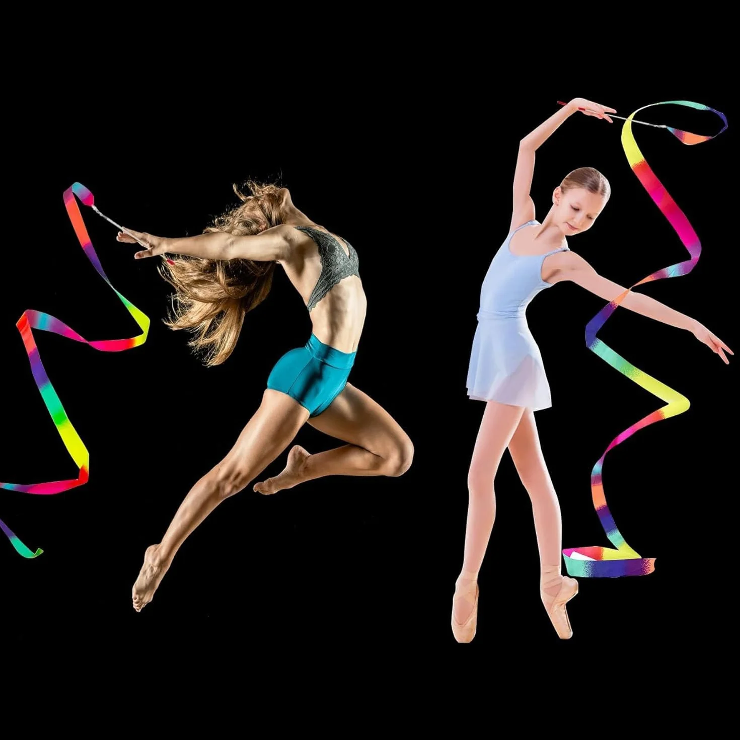 Cintas de Baile Gimnasia Rítmica 2m con Palo Giratorio, 3 Piezas para Niños Entrenamiento