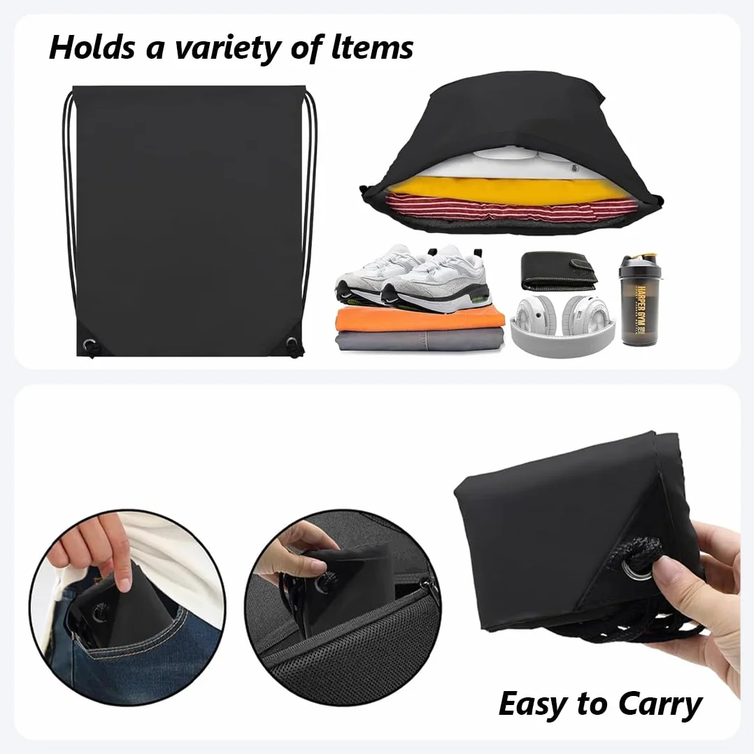Bolsa impermeable con cordón mochila deportiva saco de tela para gimnasio escuela playa (Negro)