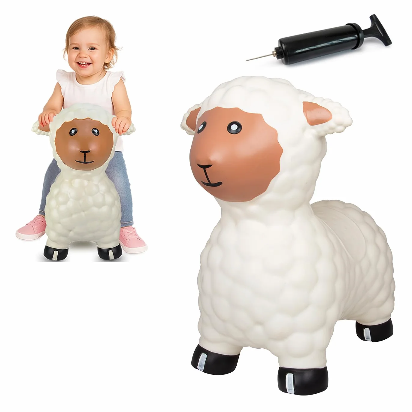 Jamara 460590 - Animal Saltarín Oveja Blanca con Bomba – Peso hasta a 50 kg, Orejas como Soporte, Resistente, Promueve el Sentido del Equilibrio, Simple de Limpiar