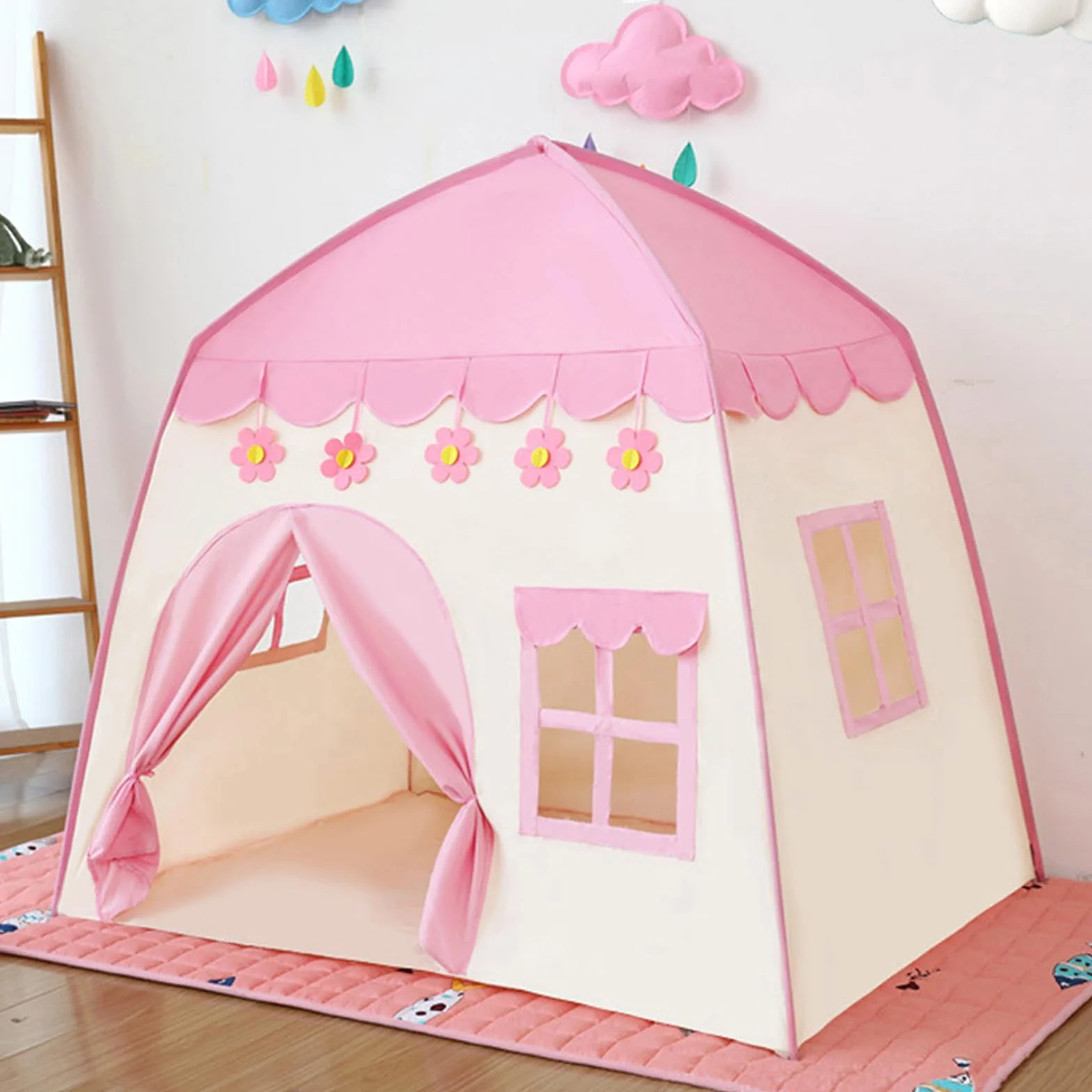 Tienda de juegos para niños, tienda de campaña para interiores, tienda de juegos, 130x100x130 cm, gran tienda de juegos para niños, casa de juegos para niñas, interior y exterior, juguete (rosa)