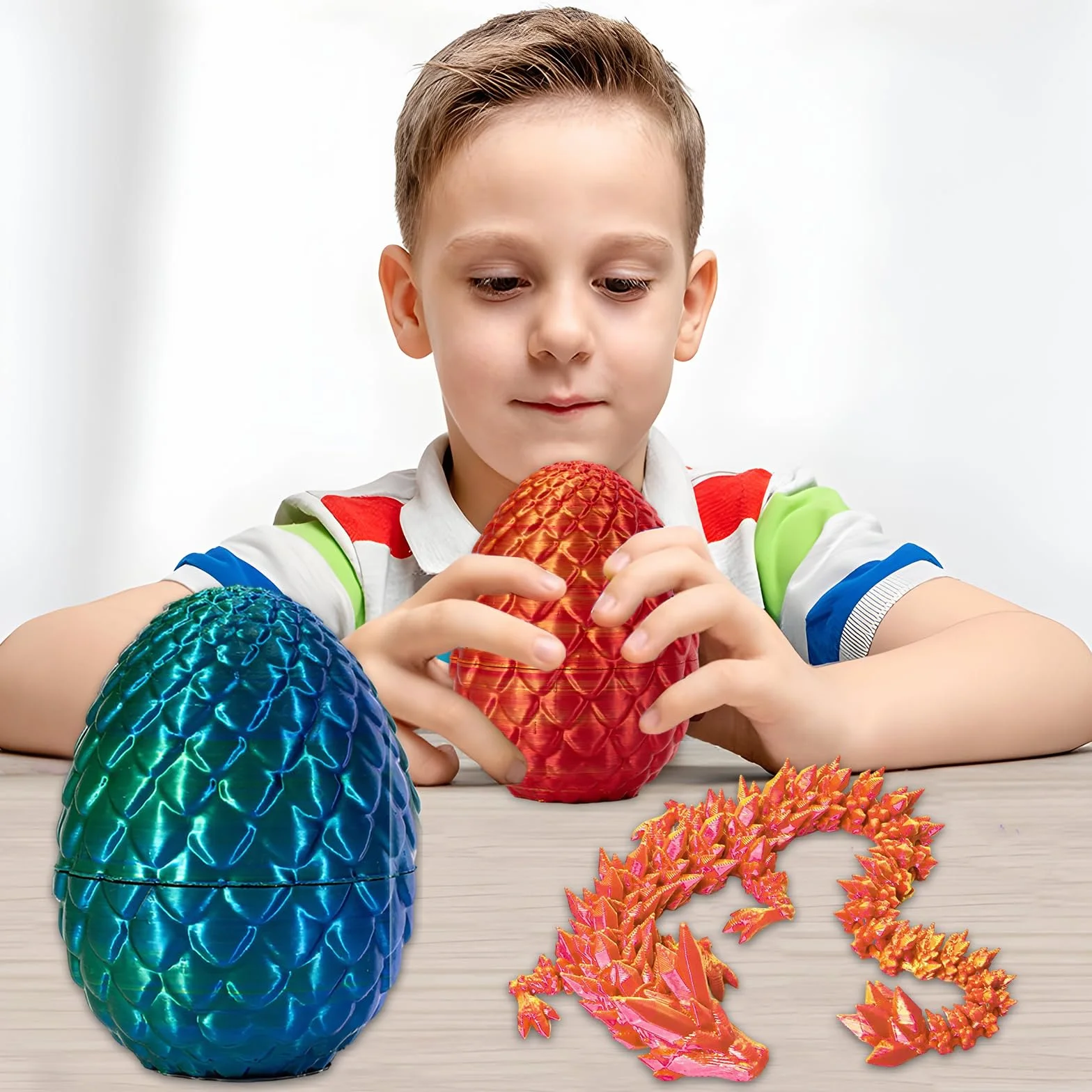 4 Piezas de Dragón Impreso en 3d, Juguete de Móvil de Huevo de, Adecuado para Entusiastas del Dragón Infantil y Coches, Oficinas,Juguetes de Escritorio de Casa