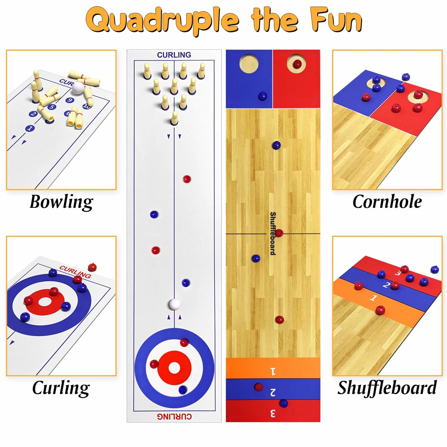 Juego de mesa 4 en 1, juego de mesa de Shuffleboard, juego de bowling curling cornhole juego interactivo ideal para la escuela, el hogar, la oficina, la fiesta