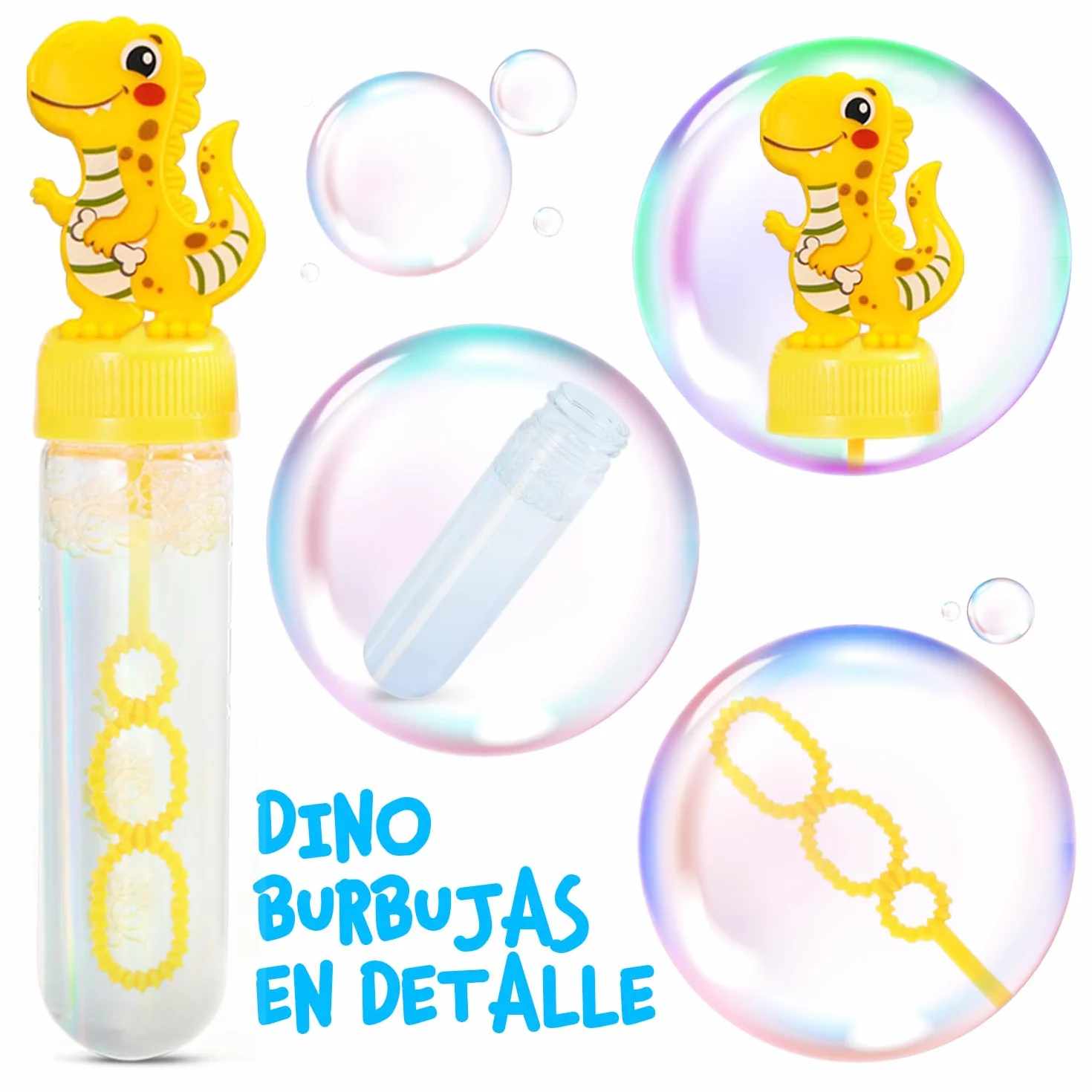 Magicat Juego de 24 pompas de jabón XXL para niños, juego de 24 pompas de jabón con divertidas asas de dinosaurio, obsequios para cumpleaños infantiles, burbujas de jabón líquidas de 30 ml, pompas de
