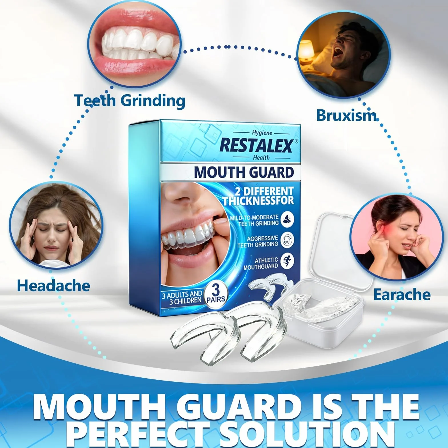 Protector Bucal Para Dormir Bruxismo, Férulas Descarga 2 Tamaños, Kit Dental Reutilizable