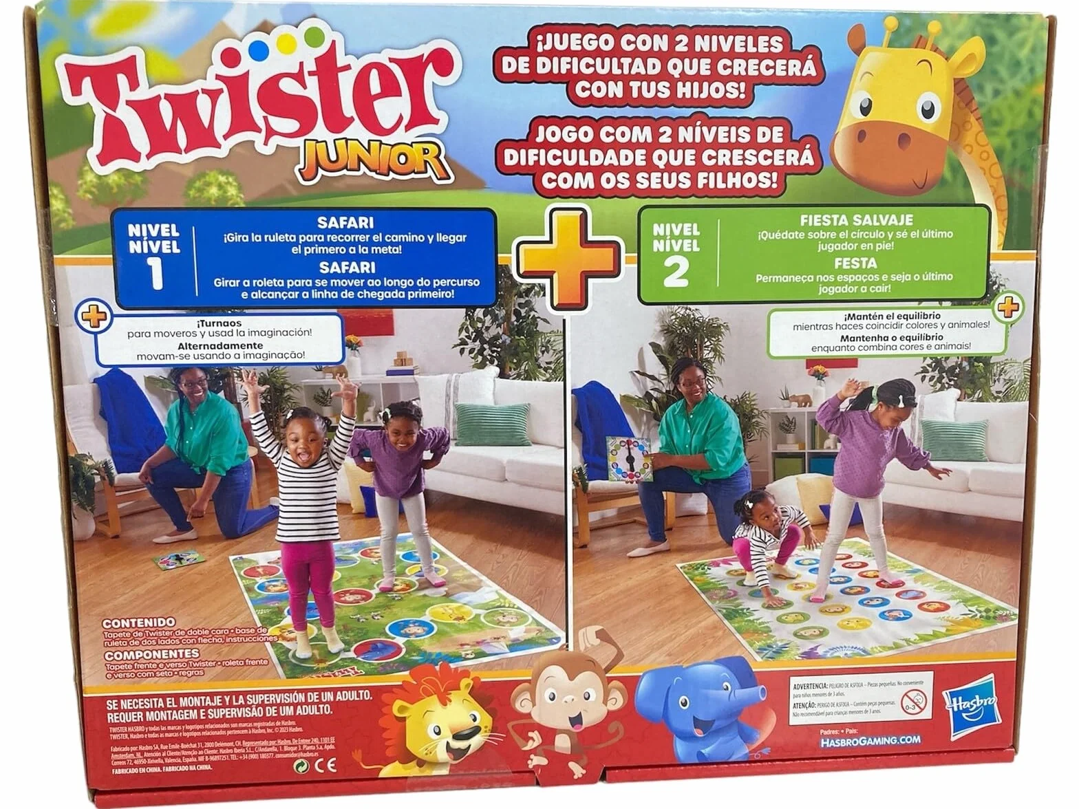 Hasbro Gaming Twister Junior Aventura con Animales Tapete 2 Lados 2 Juegos en 1 Juego de Fiestas Interiores 2-4 Jugadores