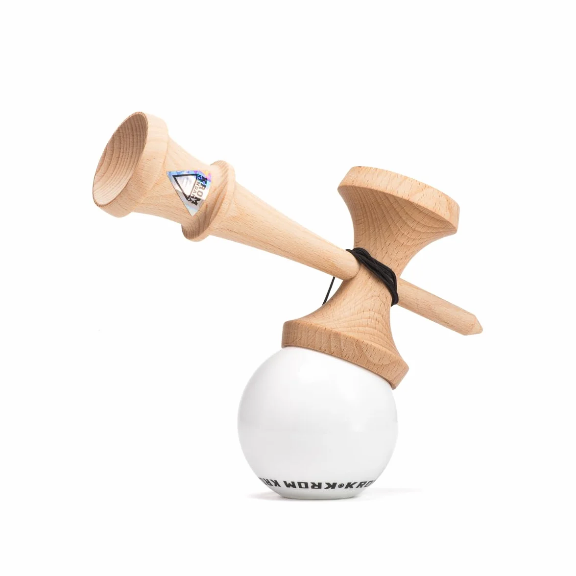KROM Kendama POP LOL Blanco – de madera de haya certificada – Madera de alta calidad – Para principiantes y profesionales – Pack : cuerda de repuesto + pegatinas