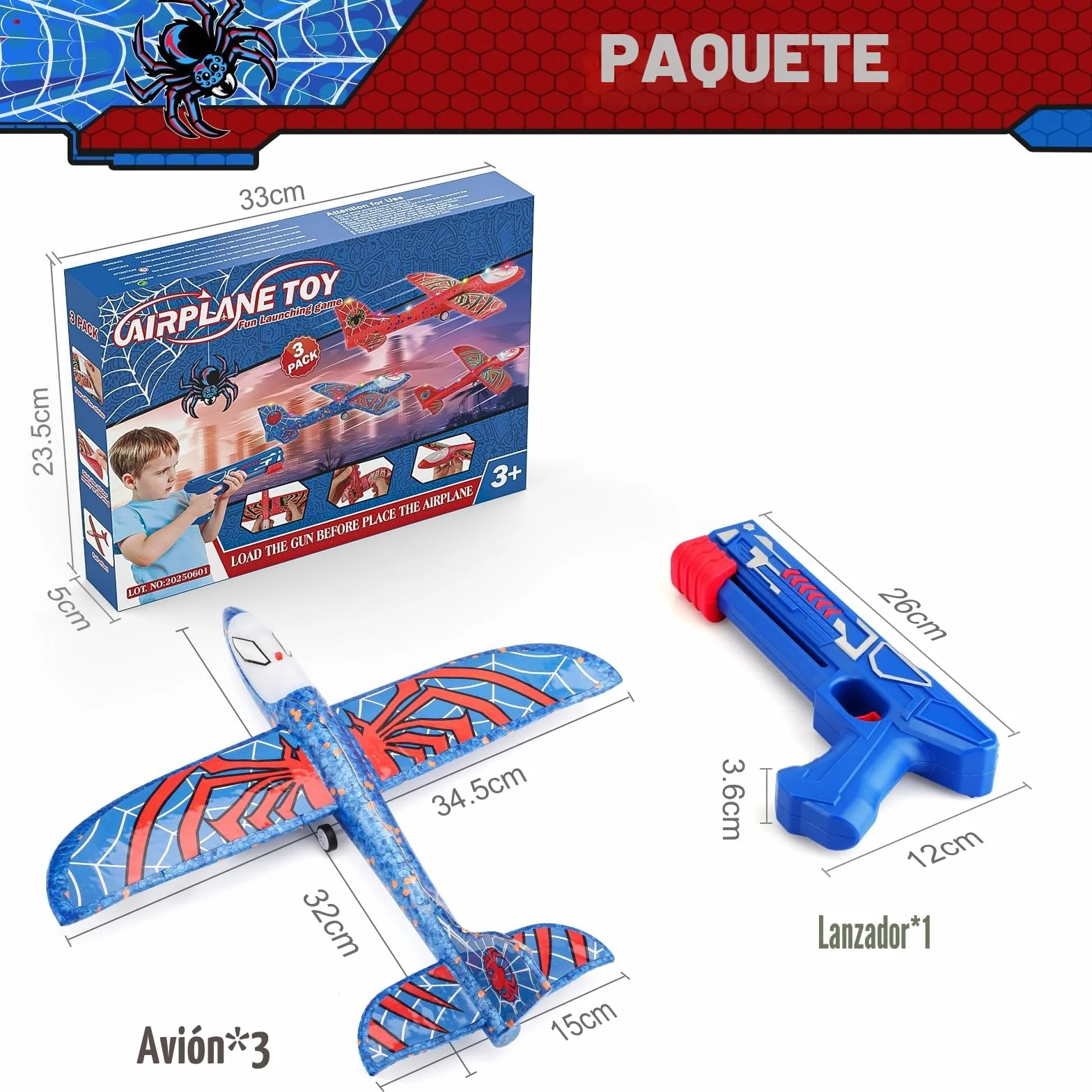 Avion Juguete con Spider Pegatinas, Aviones Poliespan con Pistola Avión Planeadores Espuma Corcho Regalo Navidad Cumpleaños Niños Niñas 3 4 5 6 7 8 9 10 Años Brinquedos Criança Juego Aire Libre