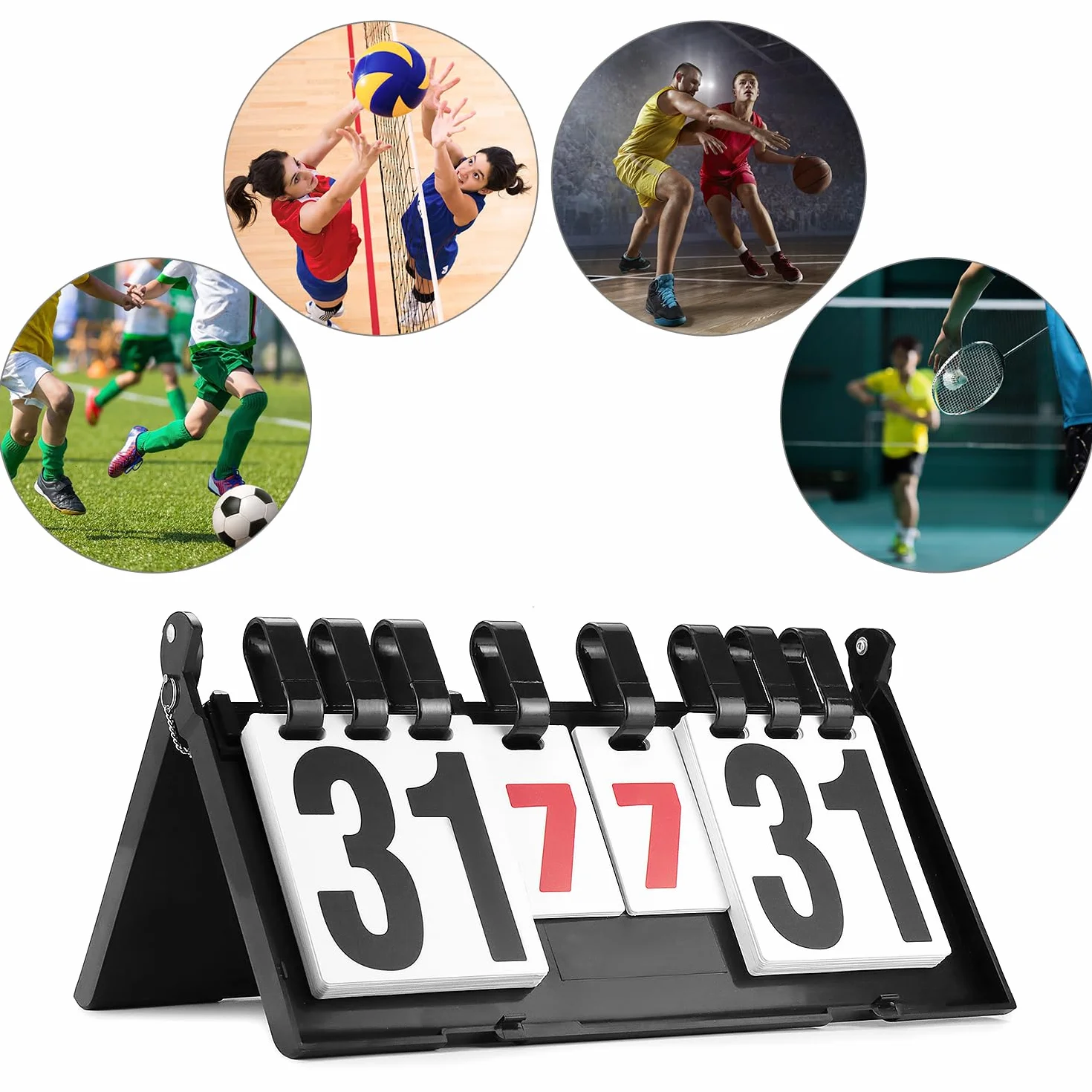 QWORK Marcador Flip 4 Dígitos Portátil 39x21 cm PVC ABS Impermeable Bádminton Voleibol Tenis Mesa Fútbol