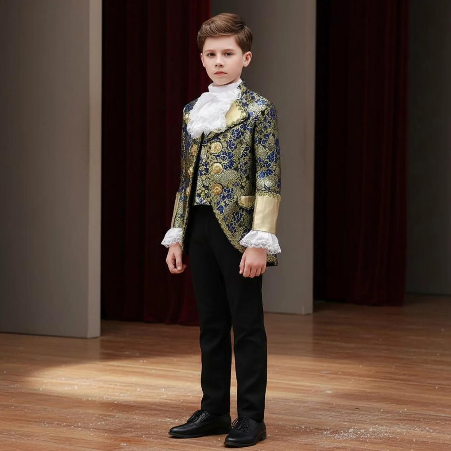 Disfraz de Niño Príncipe Traje de Completo Incluye Chaleco Camisa de Volante Diseño Clásico Adecuado para Celebraciones en Espectáculos Escolares Cumpleaños Infantiles