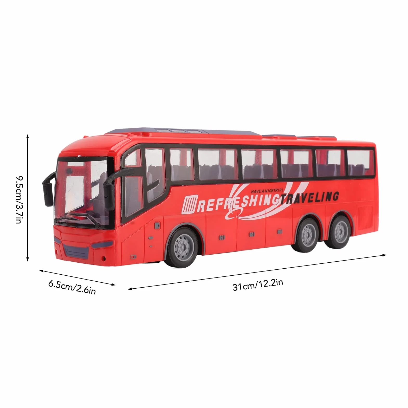 Modelo de Bus de Control Remoto a Escala 1: 20 con Luces Brillantes y Controlador Remoto, vehículo electrónico Recargable de Juguetes de autobuses RC inalámbricos para niños y (Viaje Rojo)