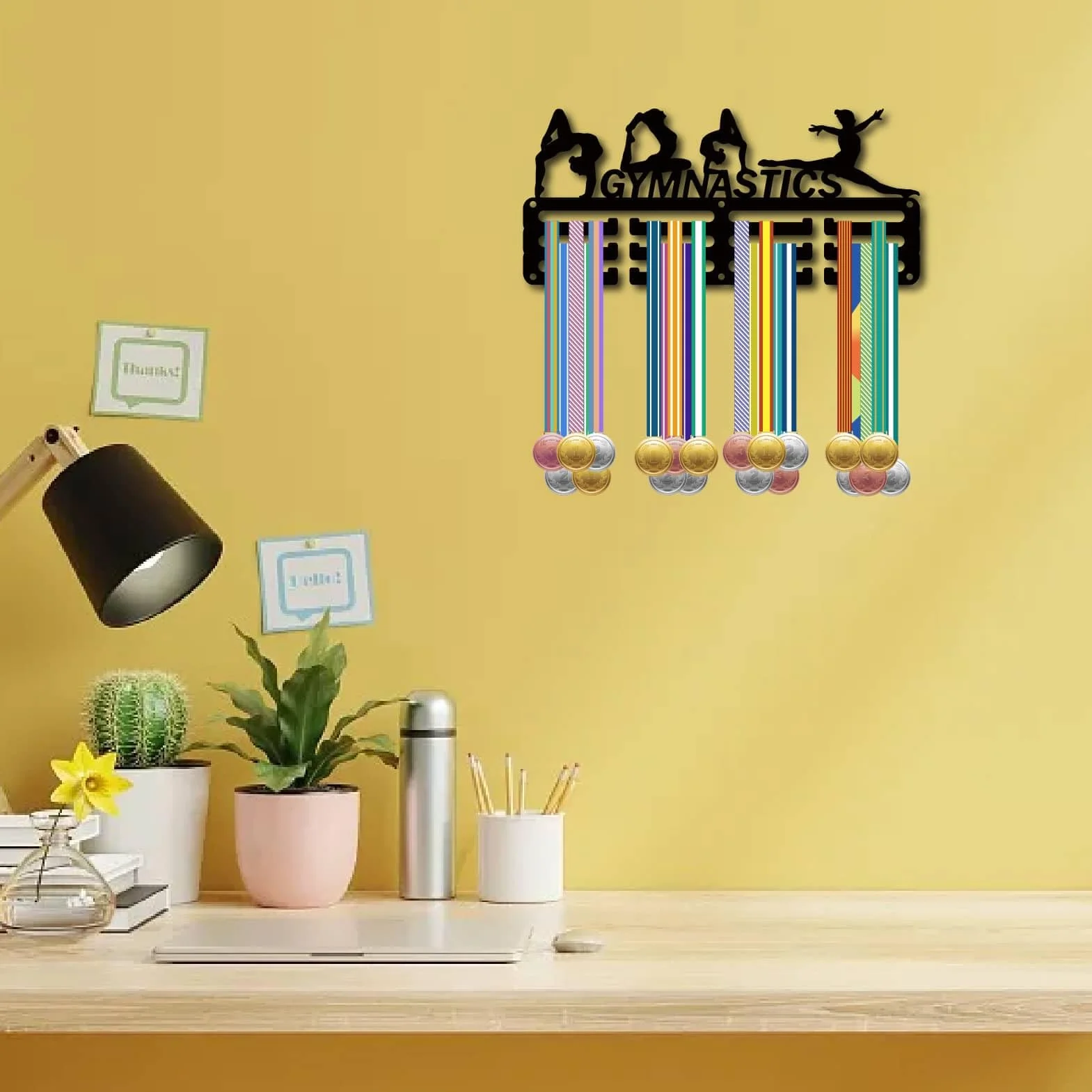 CREATCABIN Soporte Medallas Gimnasia Colgador 3 Línea Capacidad 40 Medallas 29x13 cm Negro