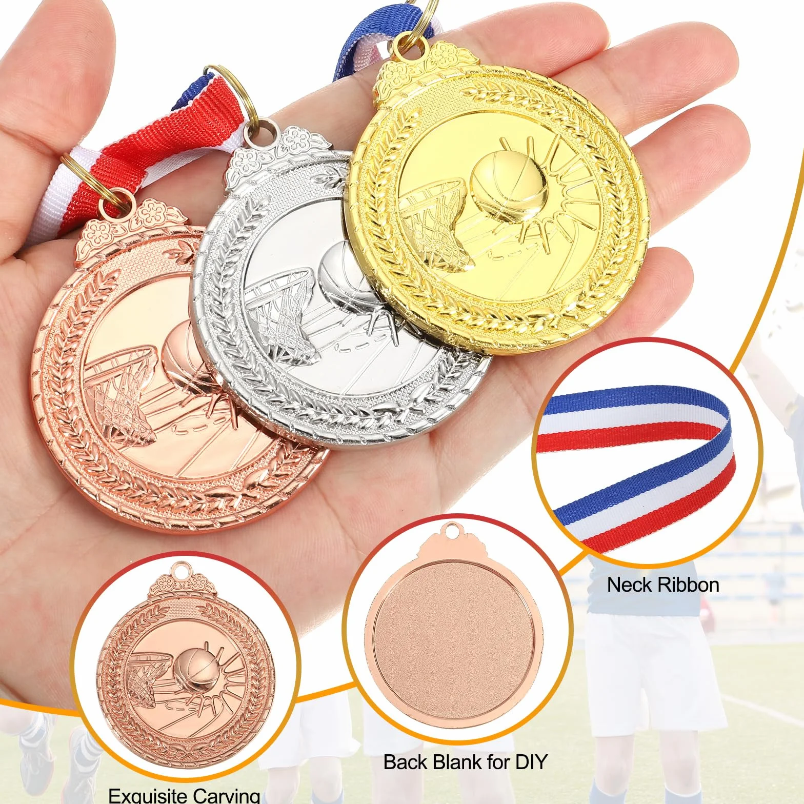 QUARKZMAN Medallas De Baloncesto 2 Pulgadas, Bronce con Cinta para Cuello, 12 Piezas