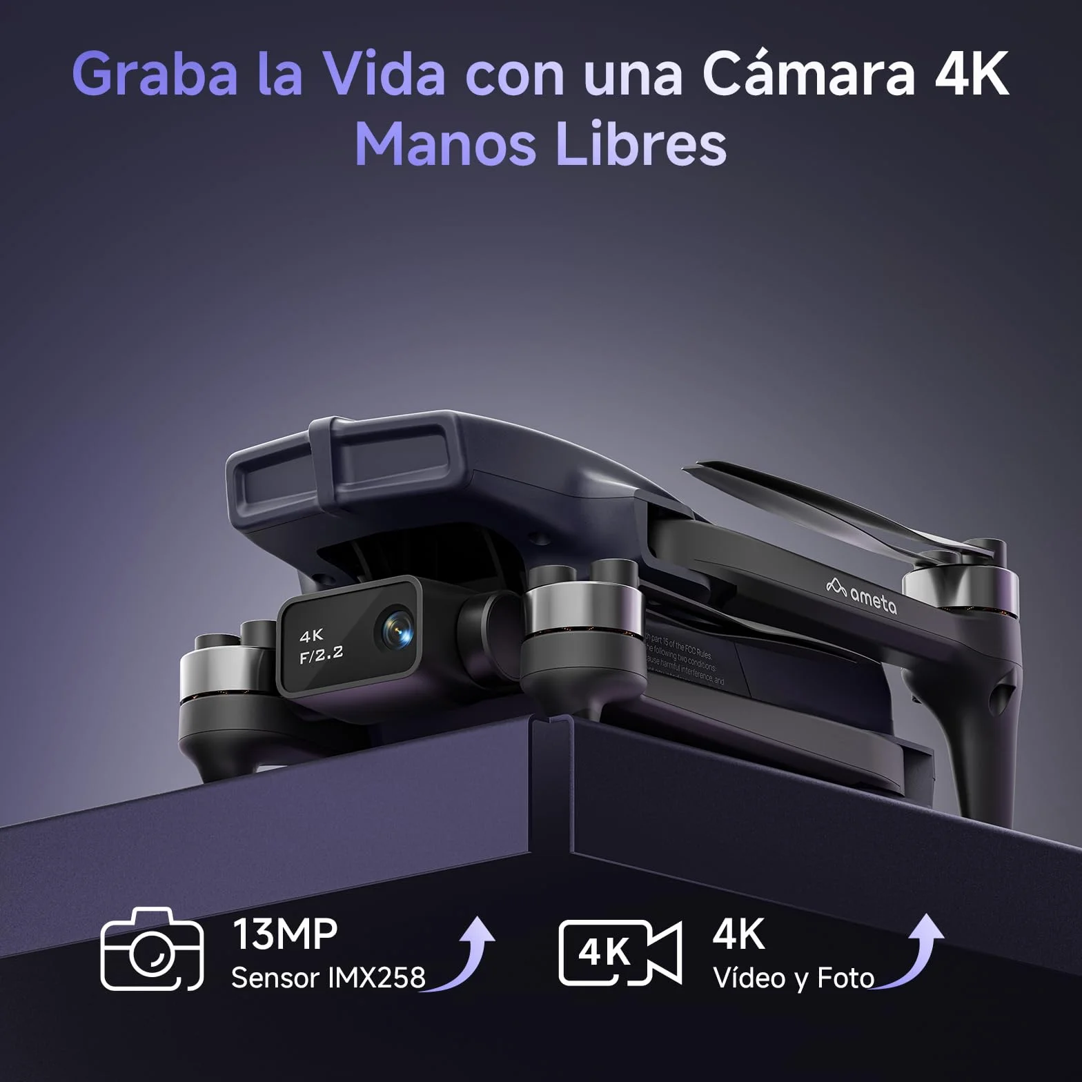 Ameta Dron con Camara 4K, S20 Pro GPS Drone para Adultos y Niños con Cámara/Retorno Automático/ 50 Minutos de Vuelo/Sigueme/Modos Inteligentes/Gestos Control, Mini Dron Menos de 249g