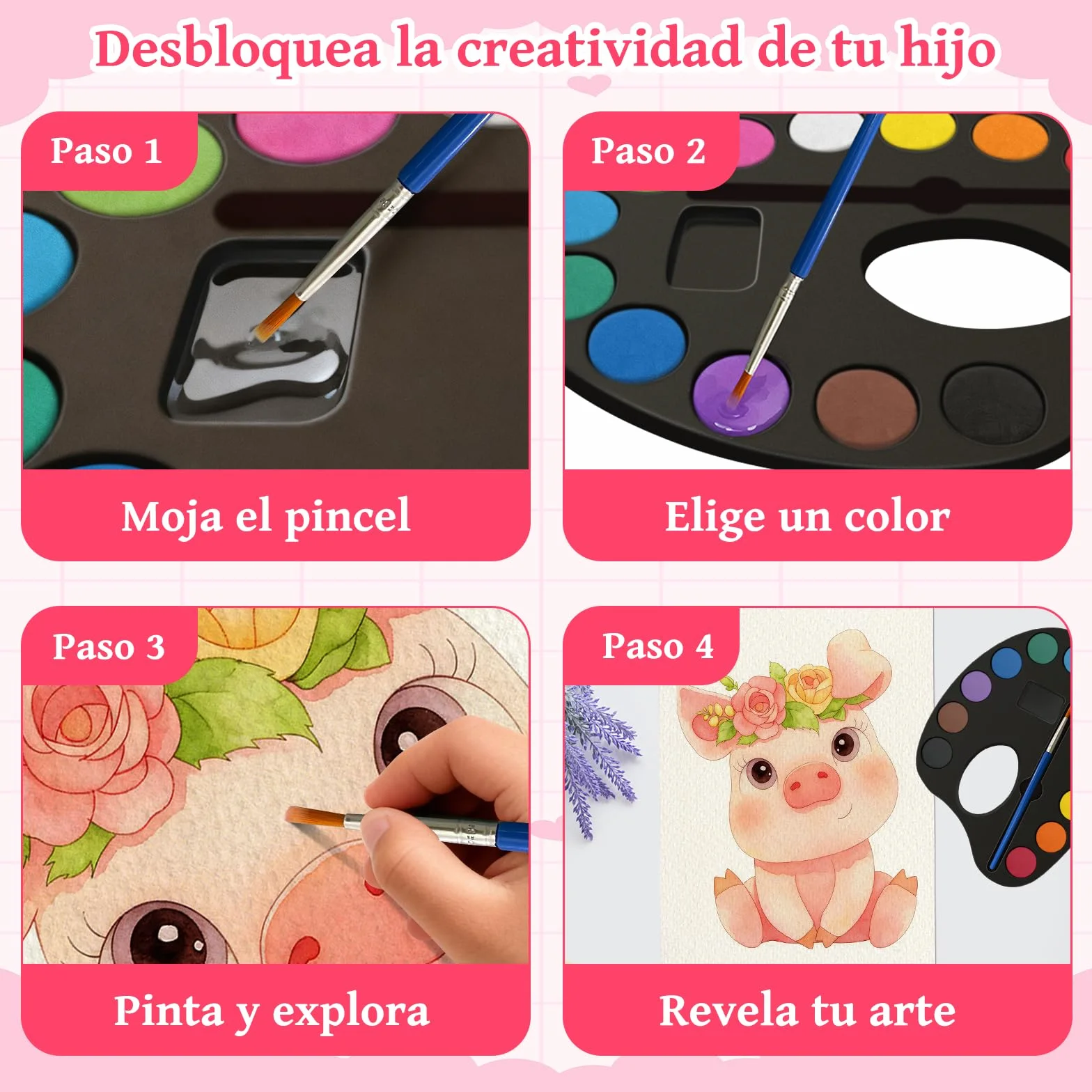 Elfew Pintura con Acuarelas para Ninos de 4 A 8 Anos, Libro para Colorear con Acuarelas, Juego de Acuarelas, Regalos para Niñas y Niños
