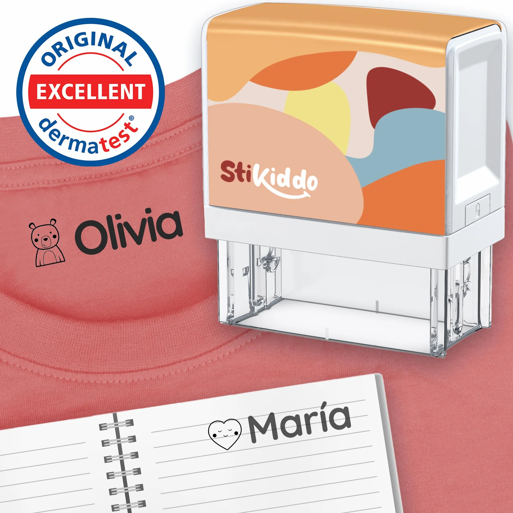 Sello Ropa Niños Personalizado - Para Tejidos, Objetos y Papel - Marcador Ropa Niños resistente al Lavado, Ideal para la Guardería y el Colegio