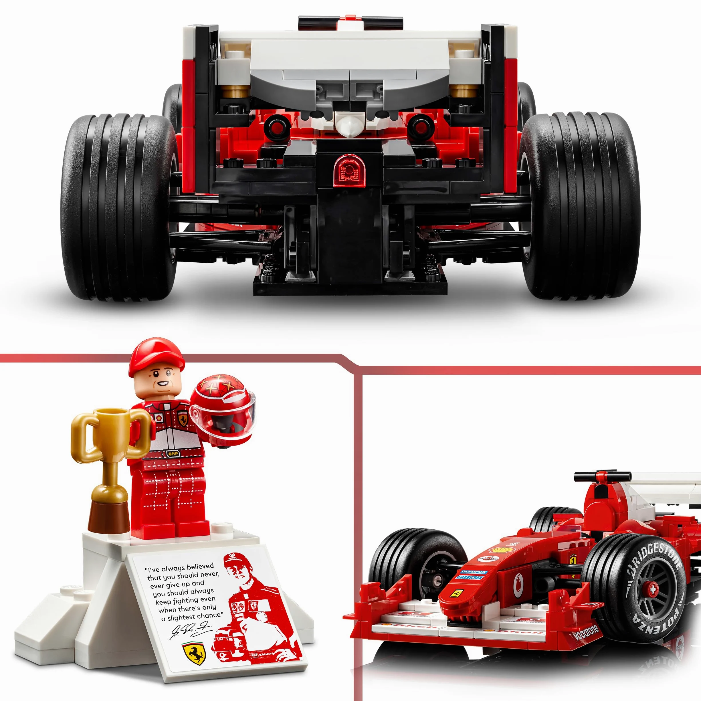 LEGO Icons Ferrari F2004 y Michael Schumacher - Maqueta para Adultos de Coche de F1 - Motor V10 con Minifigura de Piloto Coleccionable - Regalo para Hombres y Mujeres Fans de la Fórmula 1-11375