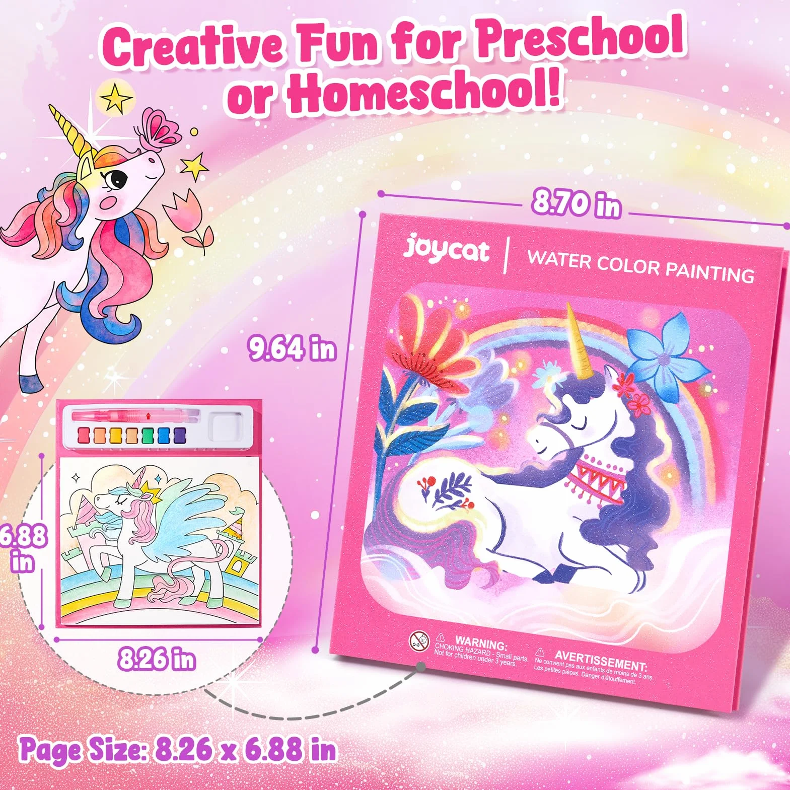 JoyCat Libro para colorear con acuarelas para niños pequeños a partir de 3-8 años, juego de acuarela para arte y manualidades, juguete educativo como regalo de cumpleaños para niños y niñas