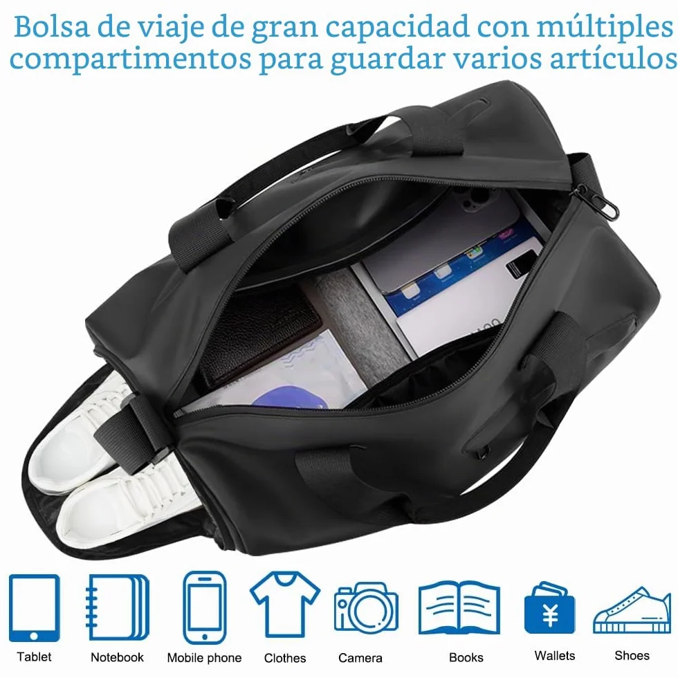 Bolsa Deporte con Compartimento Zapatos y Bolsillo Húmedo, Gym Bag para Hombre y Mujer, Viaje, Fitness, Entrenamiento (Noir)