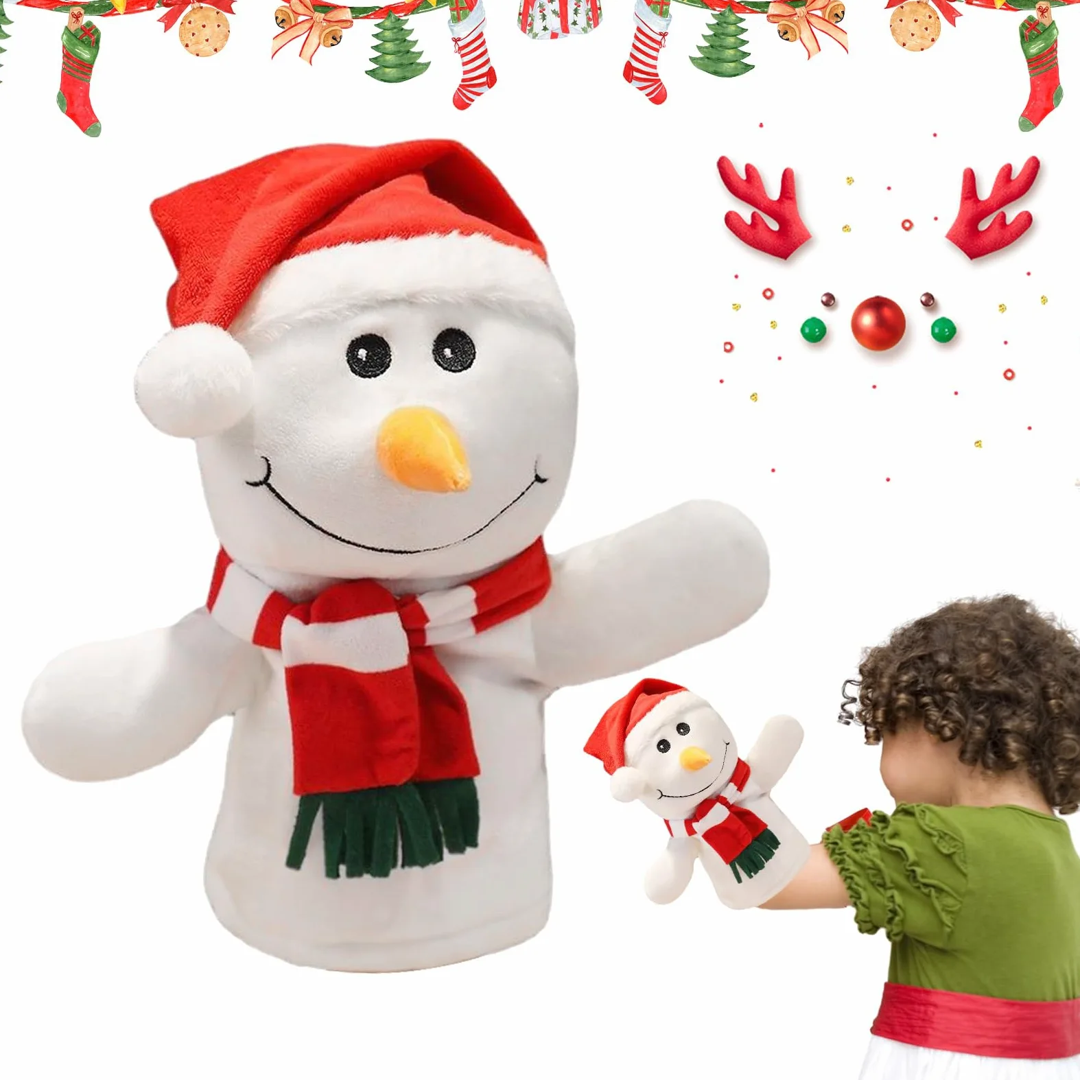 Marioneta De Mano De Navidad,Biluer 1PCS Dibujos Animados Papá Noel Marioneta de Mano 30CM Marioneta de Peluche de Navidad Niños Adecuado para Contar Historias y Juegos de rol