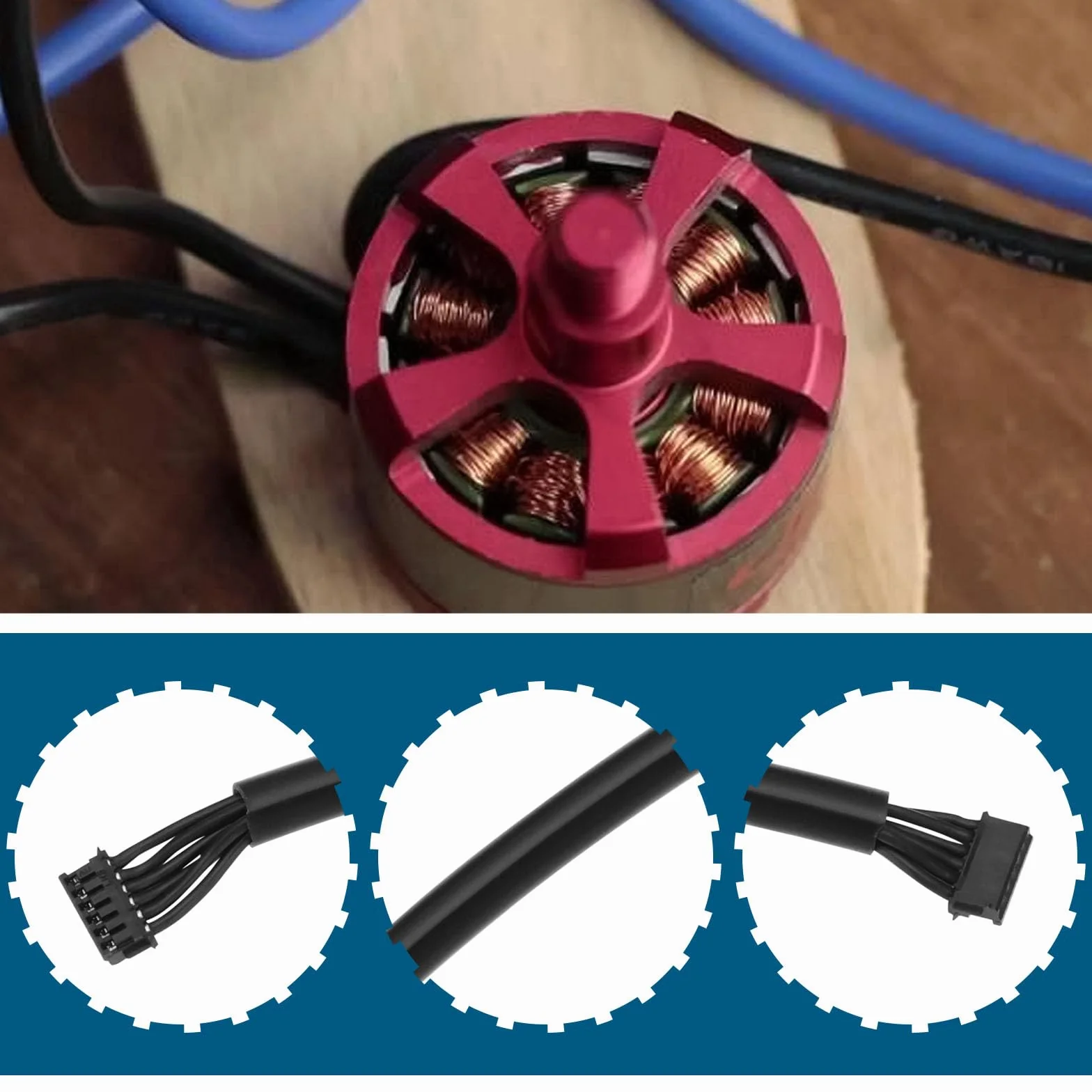 2 sensores de motor sin escobillas, cable negro de 150 mm de longitud del cable de 1,25 terminal, doble cabeza, 6 p, adecuado para mini helicóptero a control remoto, tira de luz LED, modelo de
