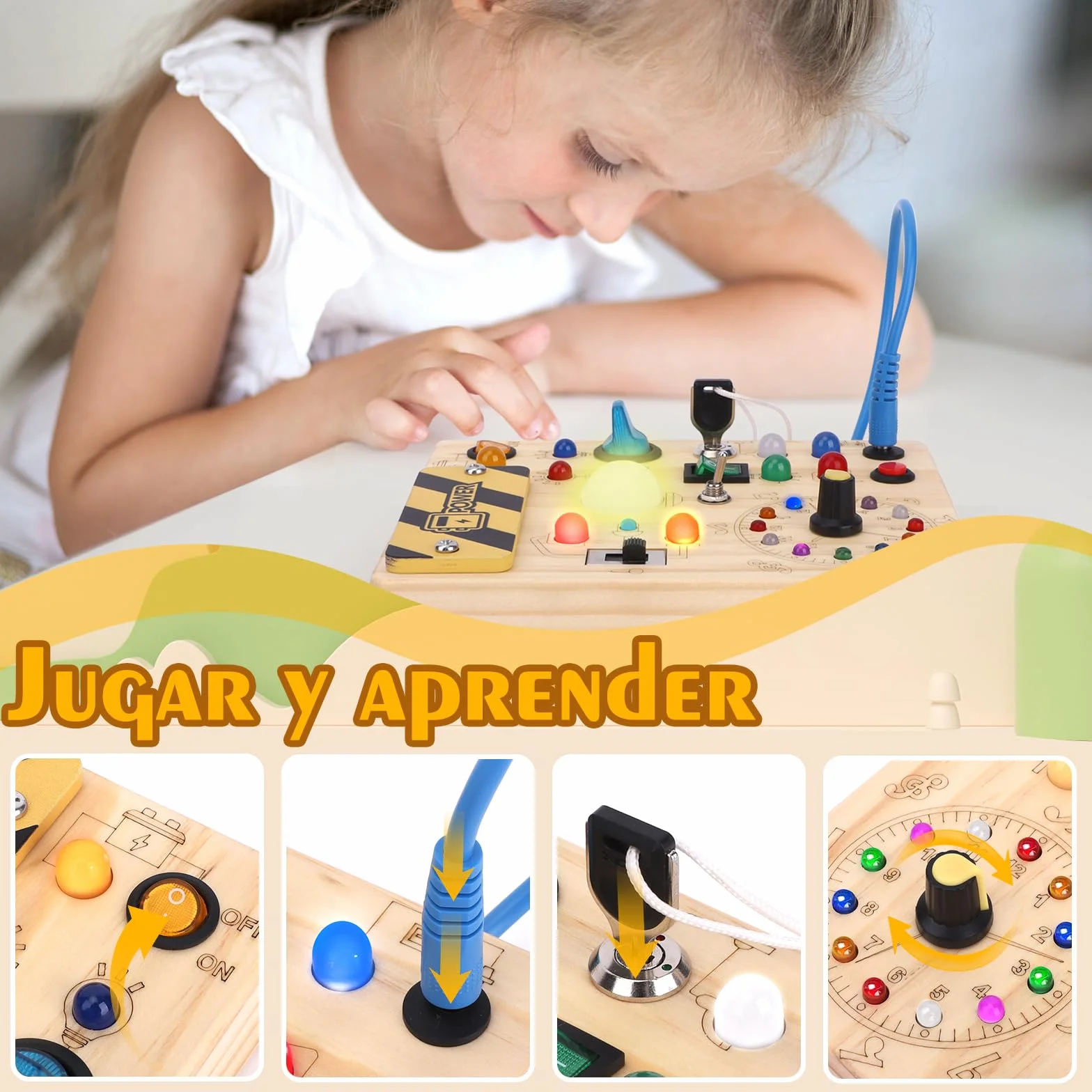 Hoarosall Busy Board Juguetes Montessori 1 años Tablero de Actividades Juguete Sensoriales de Madera con 10 interruptores y 23 Luces LED Educativo Motricidad Fina para Niños 1 2 3 Años, Niños y Niñas