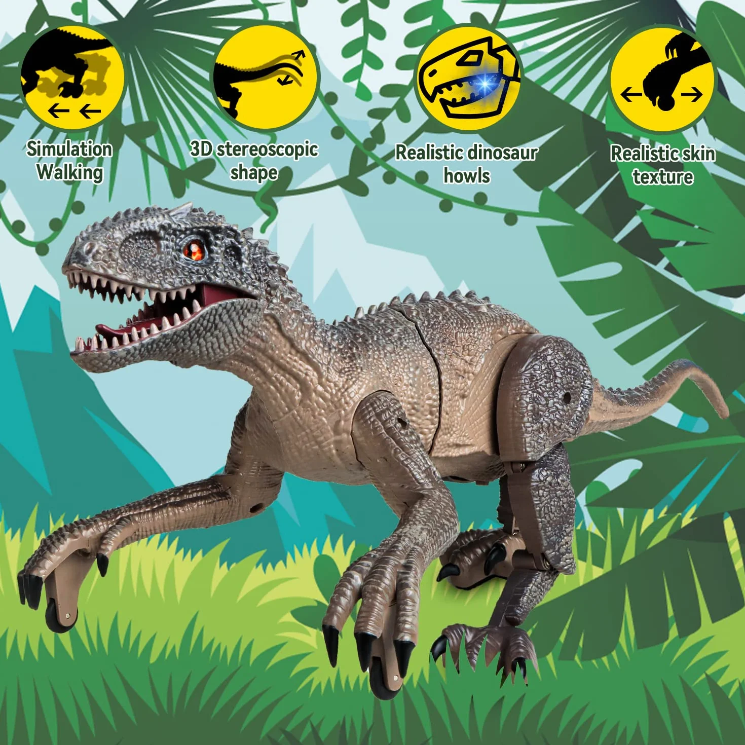 Kizmyee Dinosaurio Teledirigido con Movimiento, Luz y Rugido Realista, Juguete Radiocontrol para Niños 3-10 Años