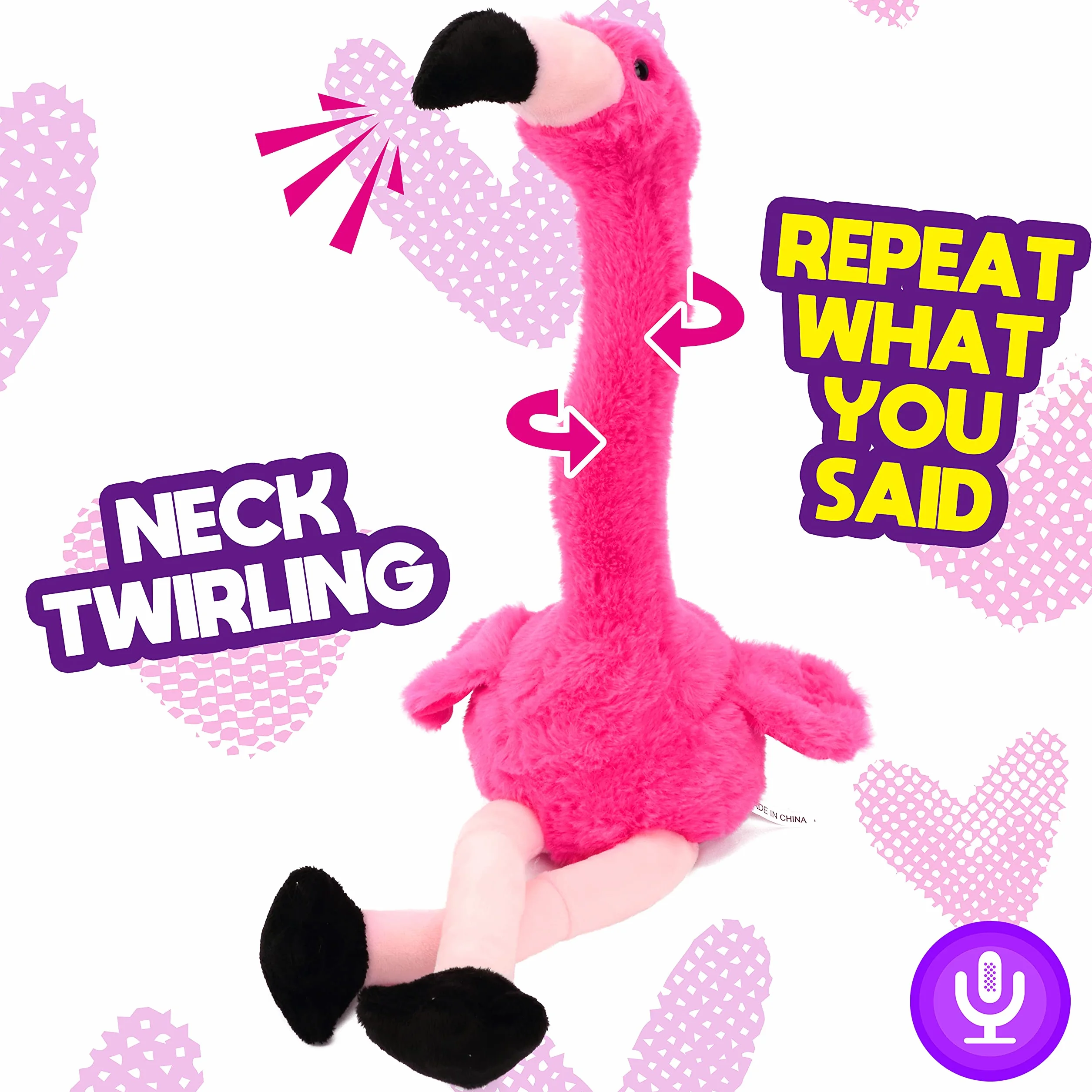 Hopearl Flamenco Hablando Repite lo Que Dices Juguete eléctrico Interactivo Animado Peluche Amigo Regalo para niños pequeños Cumpleaños Festival Vacaciones Rosa 33 cm