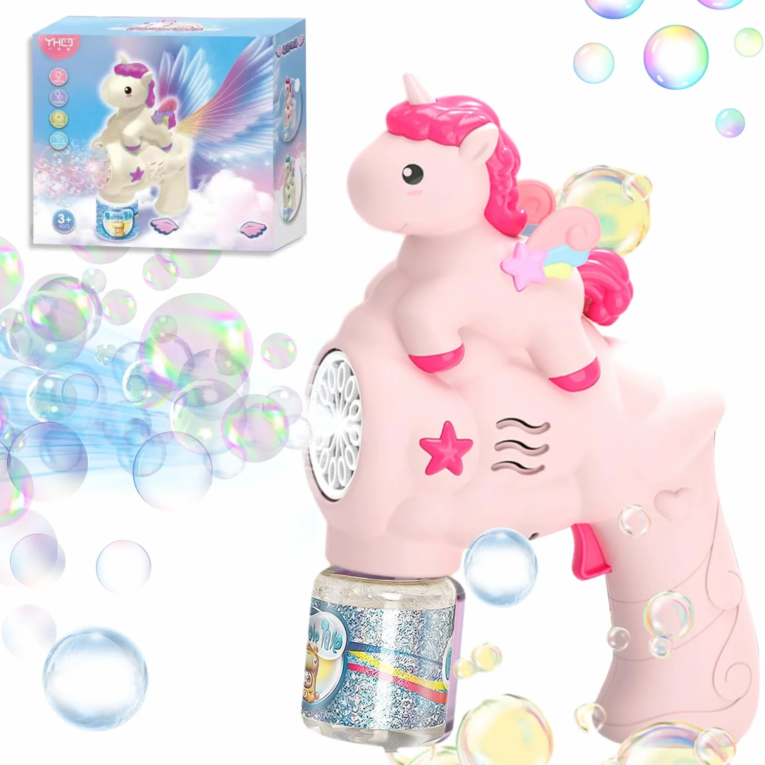 Pistola de Burbujas,Máquina de burbujasde Unicornio,Pistola Burbujas de jabon niños,Pistola de Burbujas automática,Máquina Automática Pompas de Jabón,para Niños,Adultos,Cumpleaños,Juguete de Verano