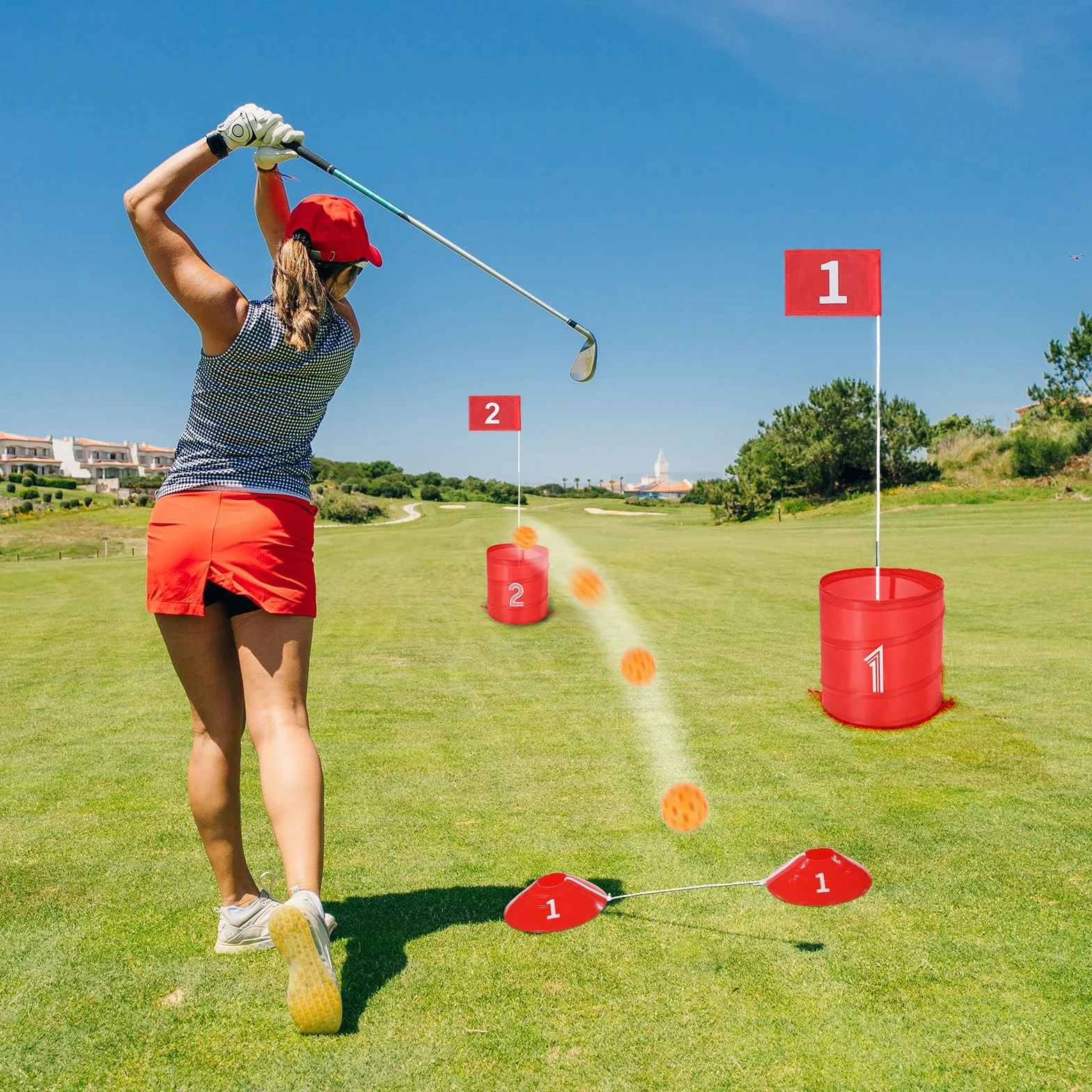 VEVOR Juego de Golf para Patio Campo de Golf de 6 Hoyos Juego de Práctica de Golf con Baldes Juego de Golf para Familias Juego de Golf Portátil para Exteriores para Césped, Patio, Campamento