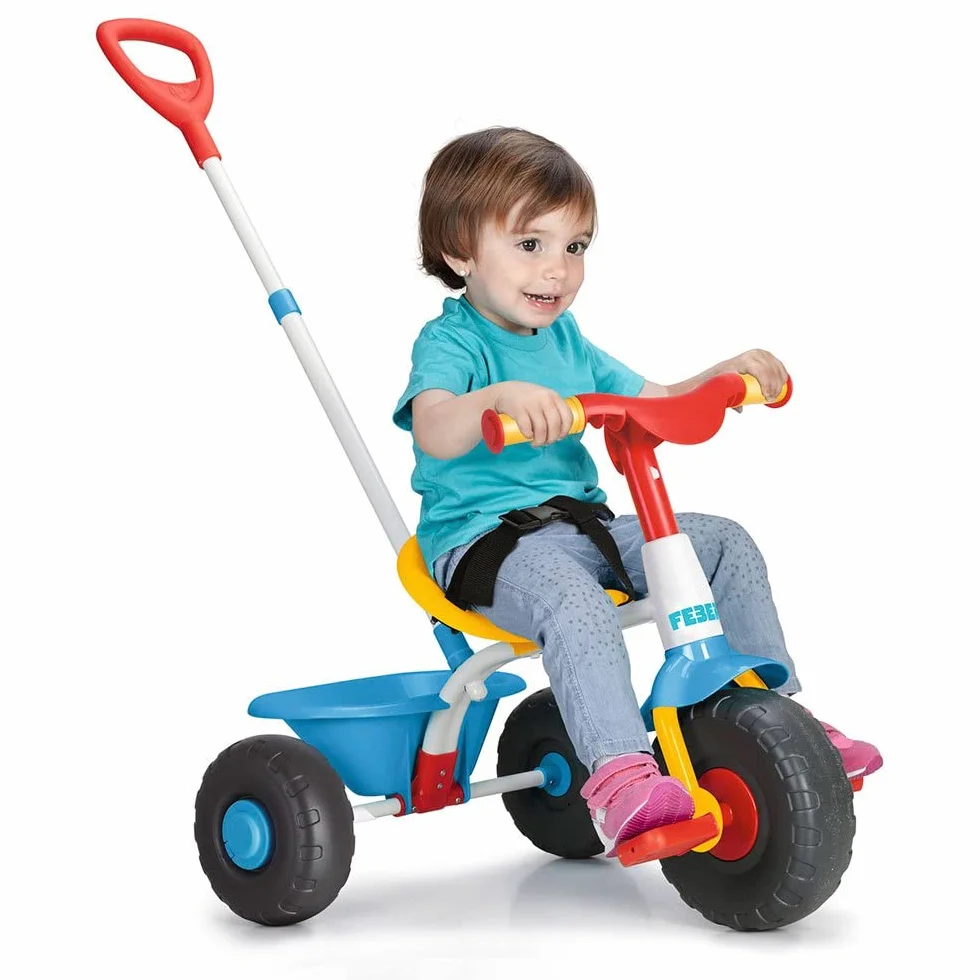 FEBER - Baby Trike, Triciclo para Niños con Estructura Metálica y Cinturón de Seguridad, 2 Posiciones, Silla de Empuje y Triciclo con Pedales, De 1 a 3 Años, Color Azul, Famosa (800012810)