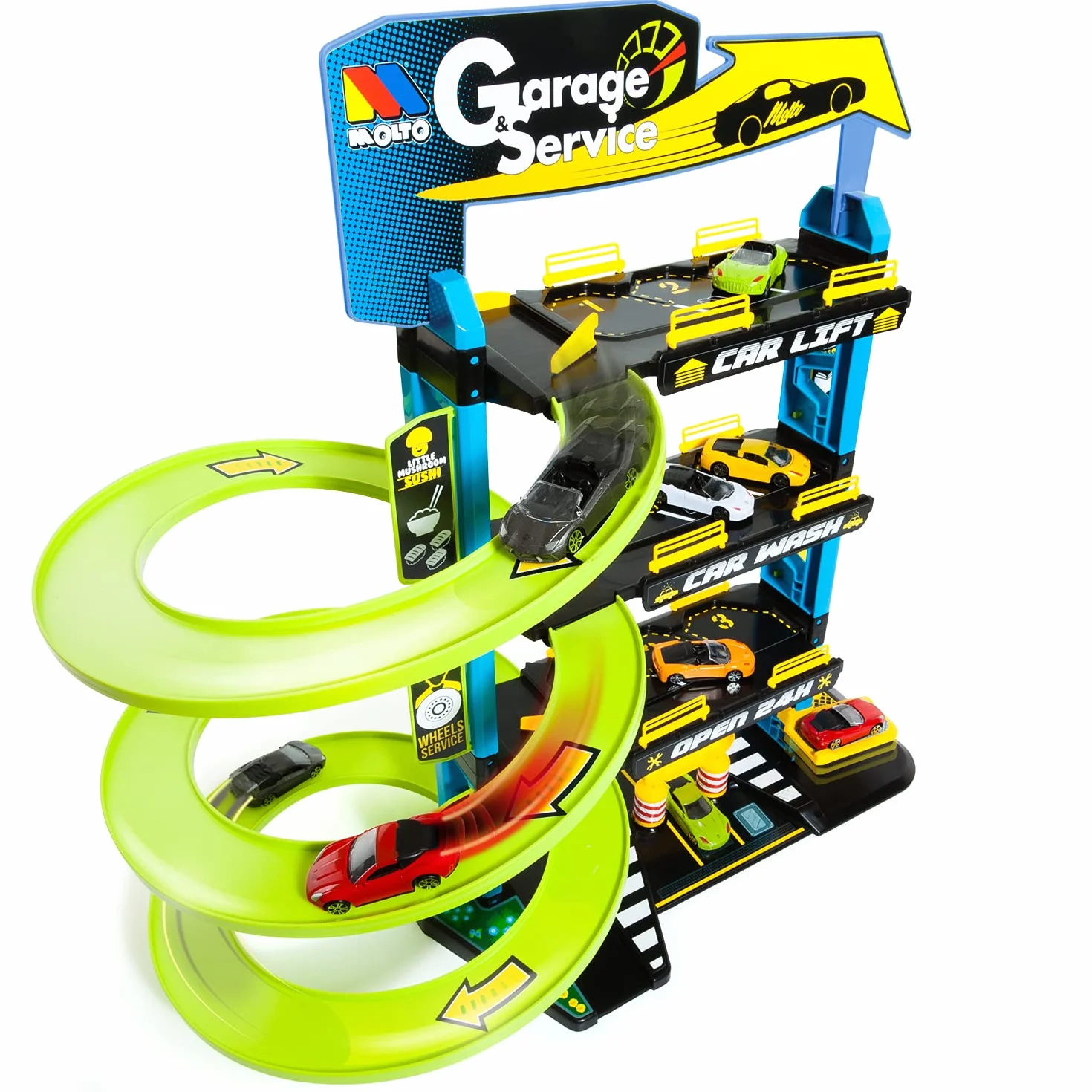 MOLTO | Parking Infantil de 4 Plantas con Accesorios, Parking Coches Juguete, Pista de Coches de Juguete, Juguetes Niños + 3 Años, Garaje Coches