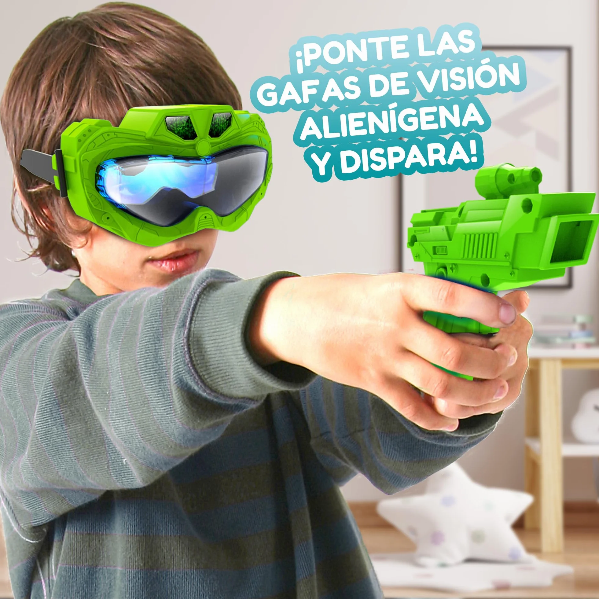 PLAY FUN BY IMC TOYS Alien Vision, Juego Interactivo con Máscara 3D y Pistola Láser, Diviértete Eliminando Aliens y Superando Niveles, Juguete Regalo para Niños y Niñas de+5 Años
