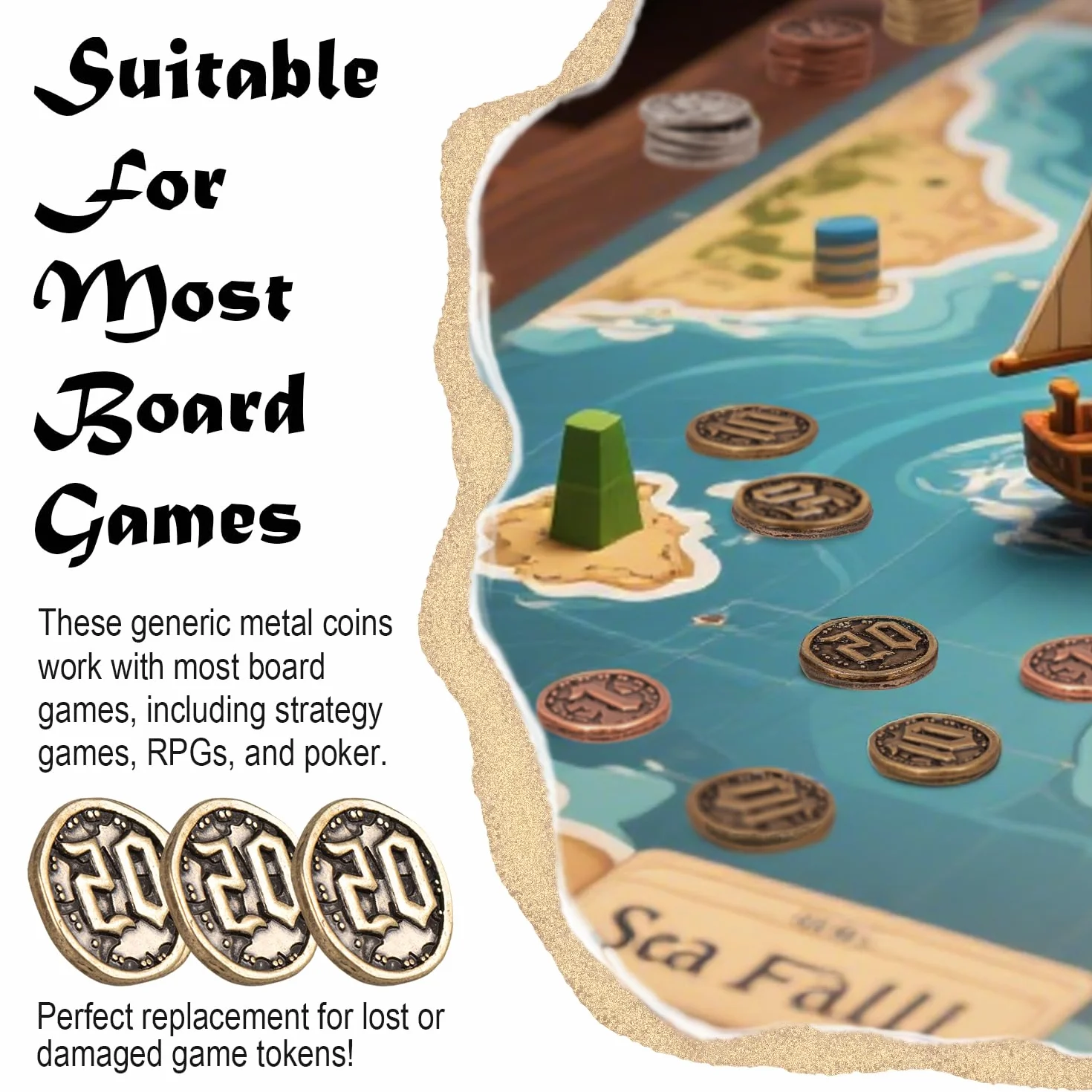 Monedas de metal para juegos de mesa, 20 fichas del tesoro para póquer, RPG, juegos de mesa de estrategia, moneda de fantasía, moneda genérica resistente (bronce, valor 20 monedas)