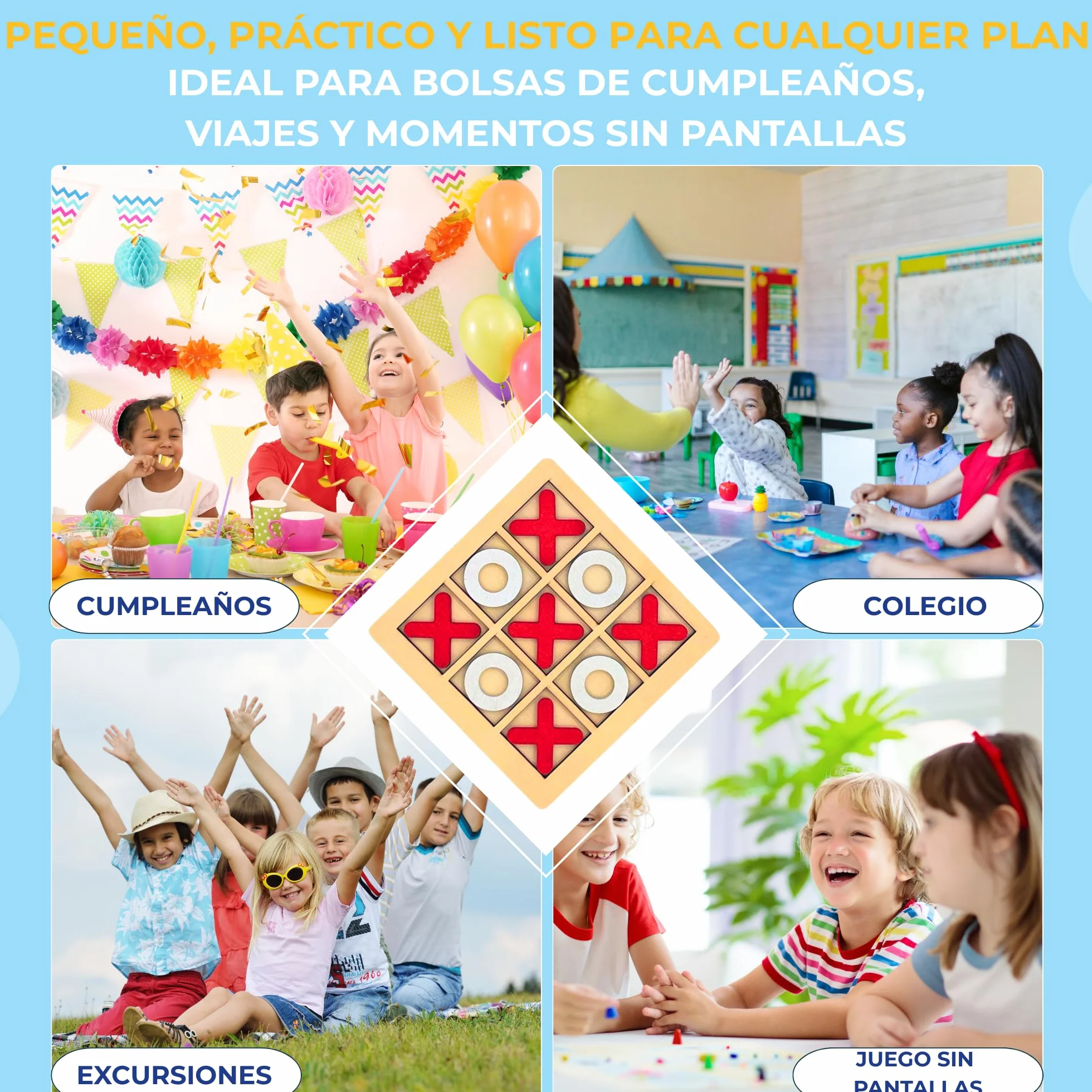 Pack 25 Juegos 3 en Raya de Madera Regalos Cumpleaños Niños Colegio