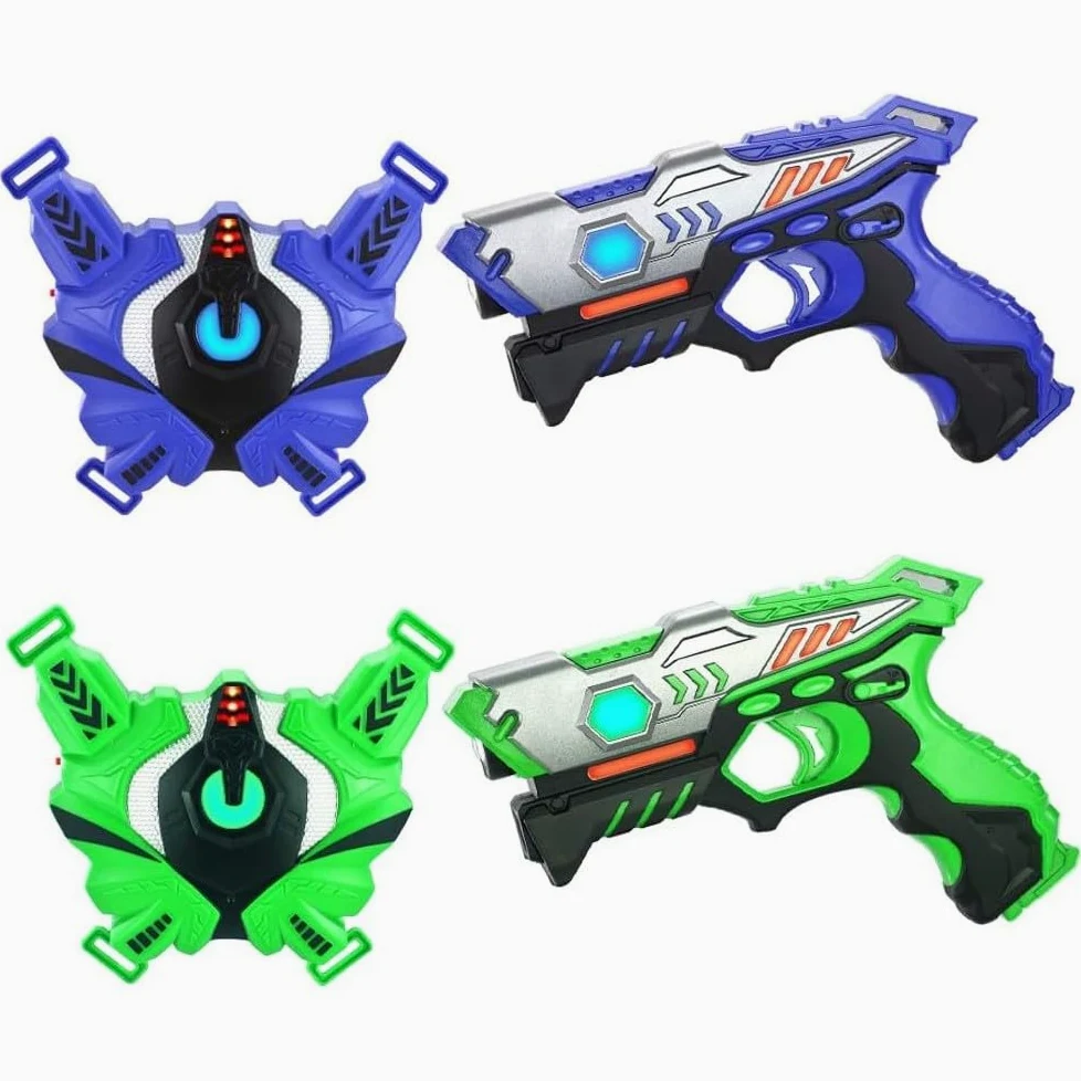 TINOTEEN Pistolas de Juguetes y Chaleco, Armas de Juego de 2 Jugadores para 6 7 8 9 10+ Niños(Azul & Verde)