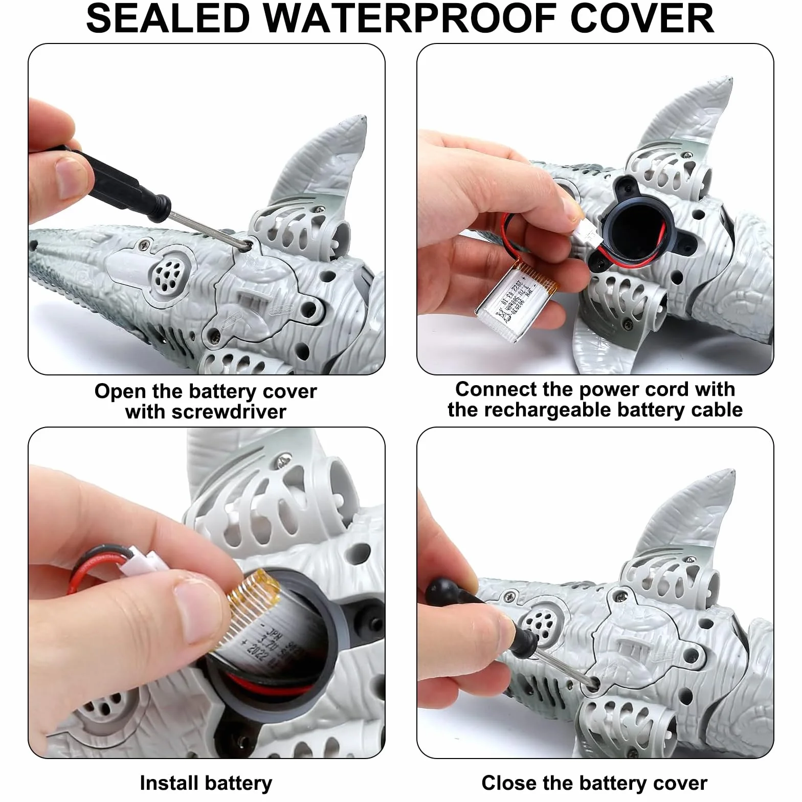 Juguetes Mosasaurus con Control Remoto para niños, Barcos Teledirigido, Barco de Dinosaurio Eléctrico RC con Agua pulverizada y luz para Piscina, Lago, baño, Juguetes de baño (Gris)