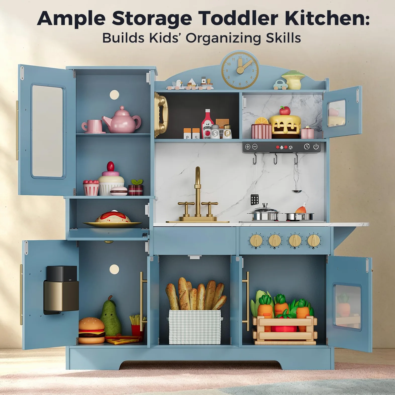 Cocinita Infantil, Cocina Juguete, Cocina Infantil de Madera, Cocina Grande de Imitación con Horno,Microondas y Fregadero,para Niños Desde 3 Años,Cocina de Juguete para Interior/Exterior, 100x86x30cm | Juguete de cocina con juego de cocina, cocina para ni