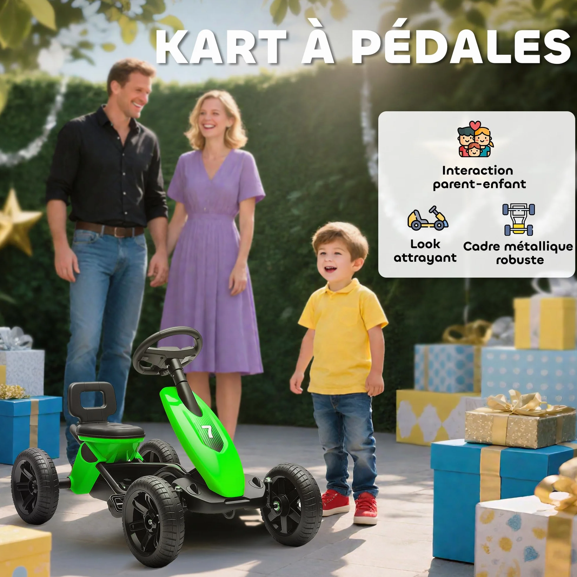 AIYAPLAY Kart a pedales para niños, go-Kart para niños con ruedas de EVA silenciosas, avanzar y retroceder, coche a pedales para niños de 2 a 5 años, color verde