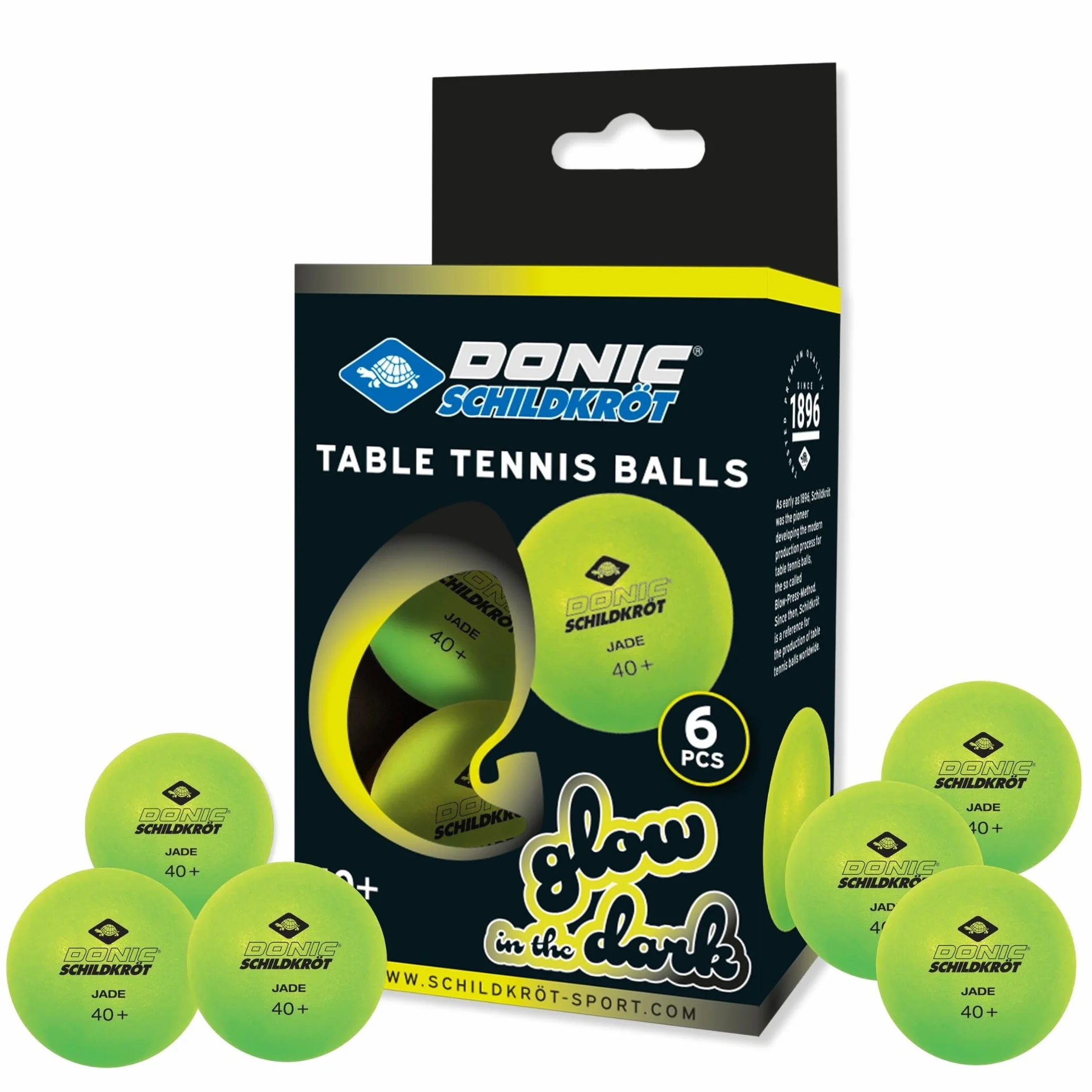 Donic-Schildkröt Pelotas de Tenis de Mesa Glow in The Dark, 6 Pelotas Fluorescentes Verde Claro, Poly 40+