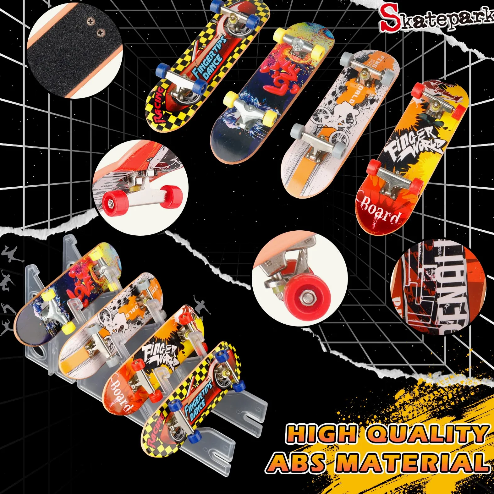 KETIEE 6 Piezas Finger Skate Park Kit Juego de minimonopatín de Dedo con rampa y Otros Accesorios Diapasón de rampa Parque Juguete para Niños (6 IN 1)