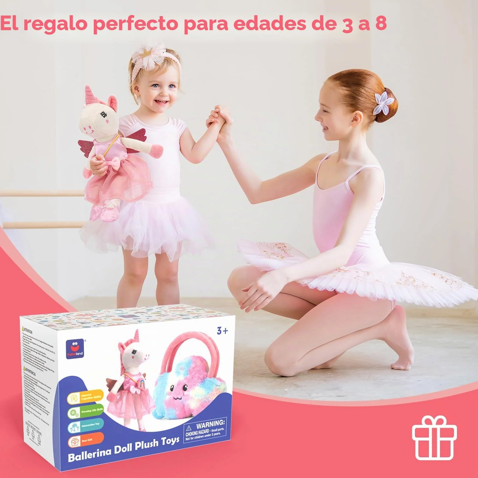 hahaland Unicornio Peluche Juguete Niña 3 años con 3 Set de Ropa y Bolsa