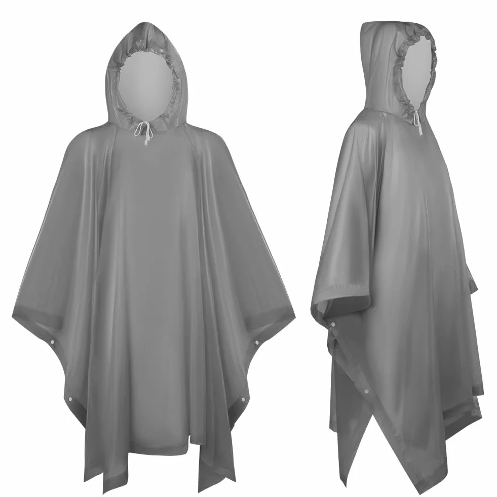 Poncho Impermeable Reutilizable con Capucha 2 Piezas Gris Azul para Senderismo Ciclismo Camping